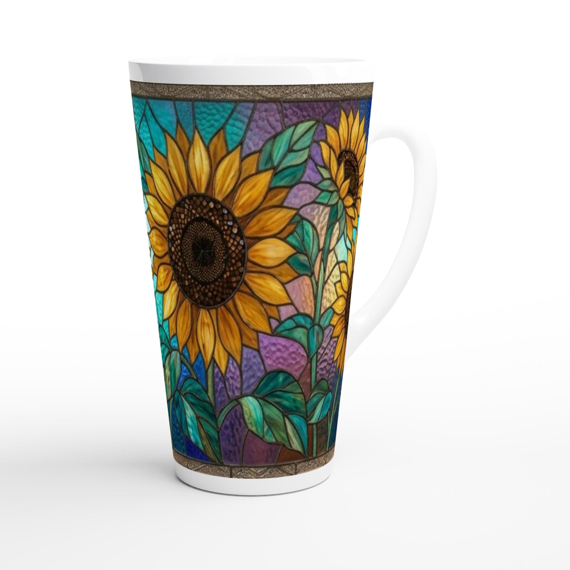 Set of 3 Cups, Floral, Large 17oz Latte Ceramic Mugs - Extra Tall Cup Set