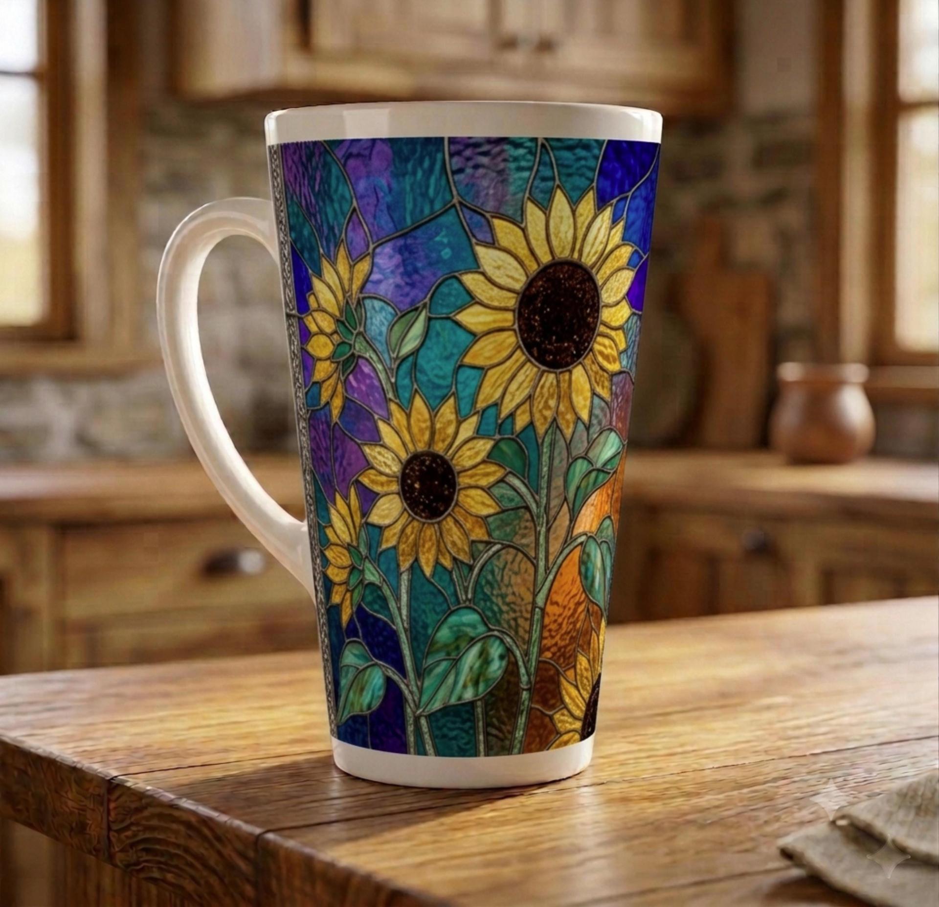 Set of 3 Cups, Floral, Large 17oz Latte Ceramic Mugs - Extra Tall Cup Set