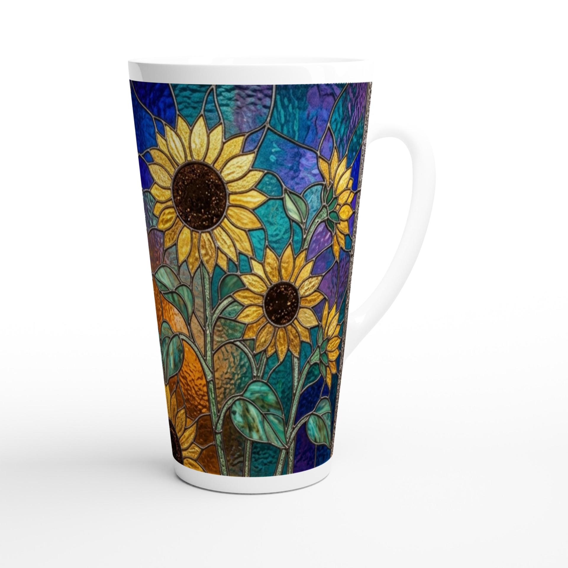 Set of 3 Cups, Floral, Large 17oz Latte Ceramic Mugs - Extra Tall Cup Set