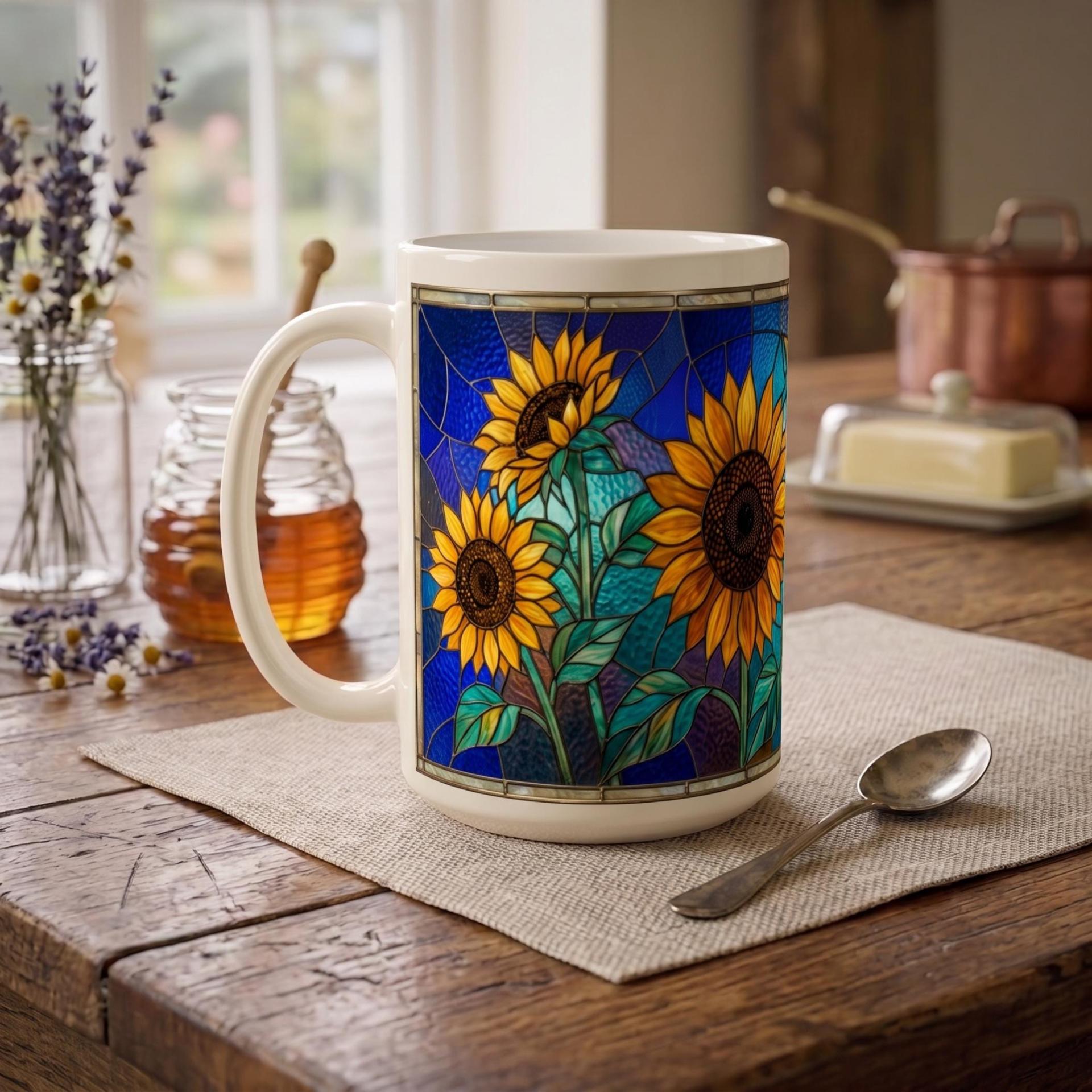 Set of Big Mugs, Floral Cup Set, Large 15 oz Matching Cups