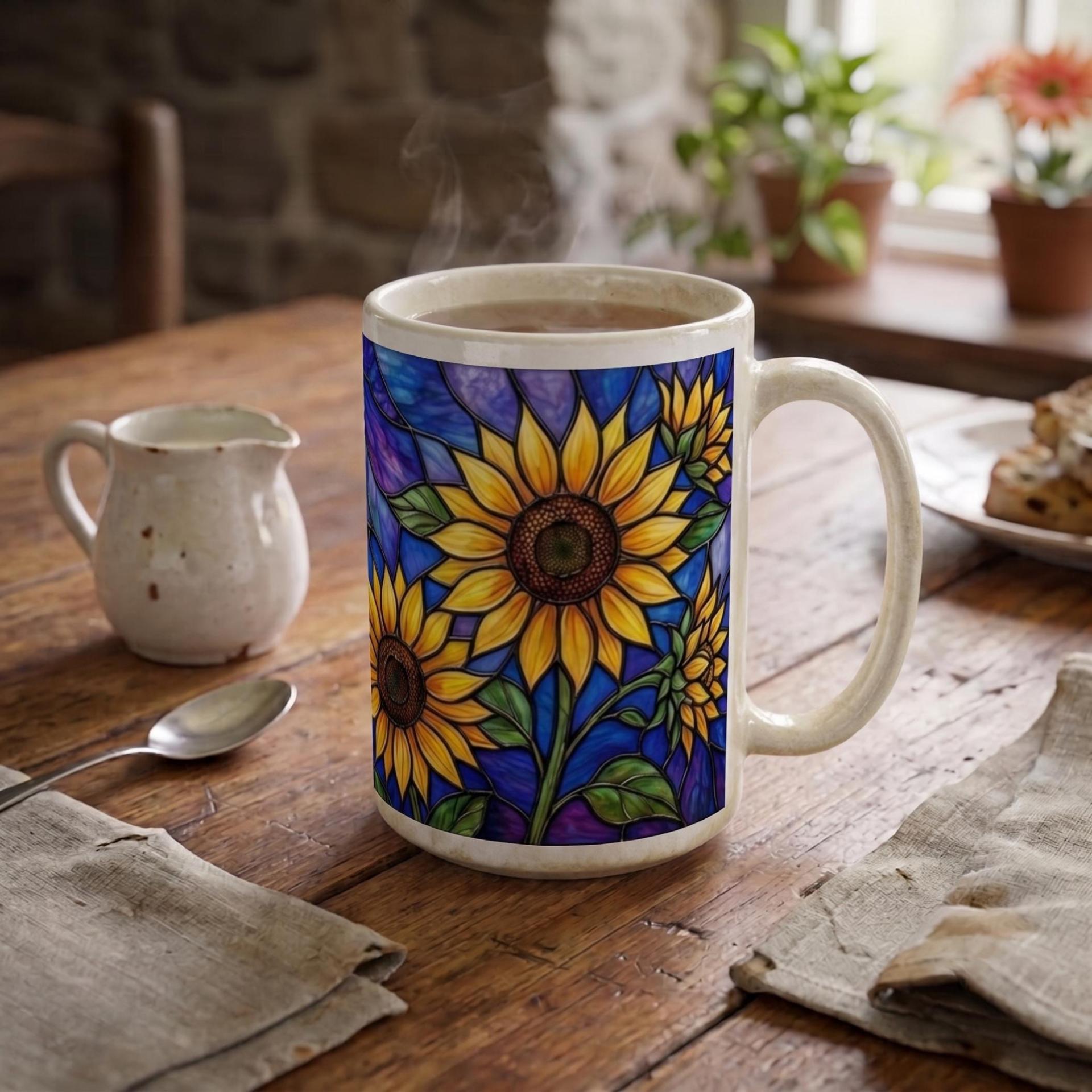 Set of Big Mugs, Floral Cup Set, Large 15 oz Matching Cups