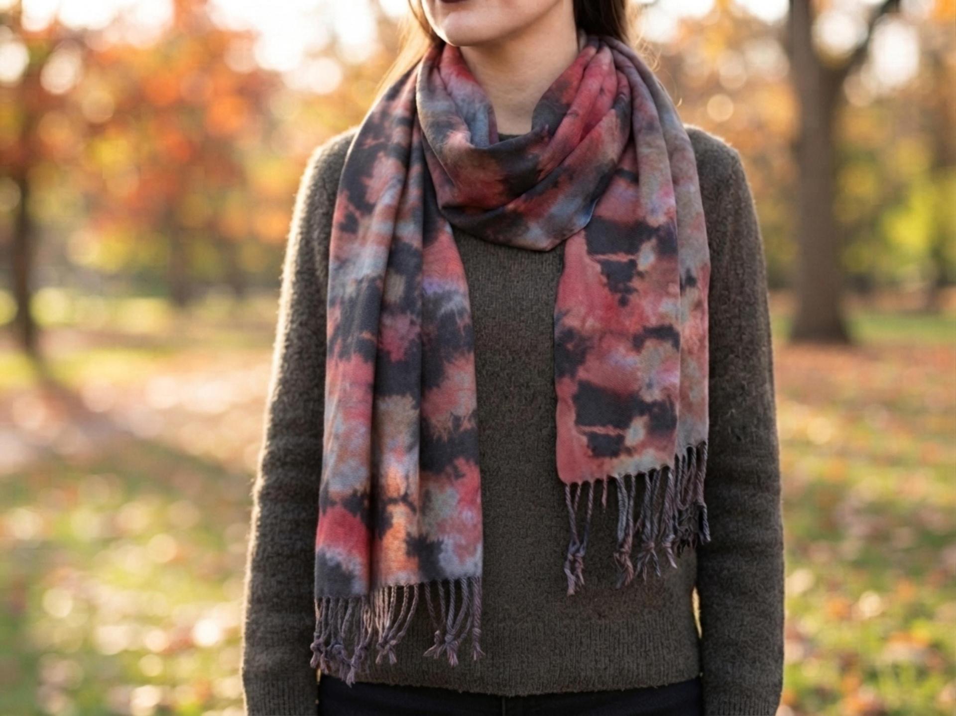 Hand Dyed Tie Dye Pashmina, Blanket Shawl, Wide Scarf, Head Wrap - Rayon Shawl