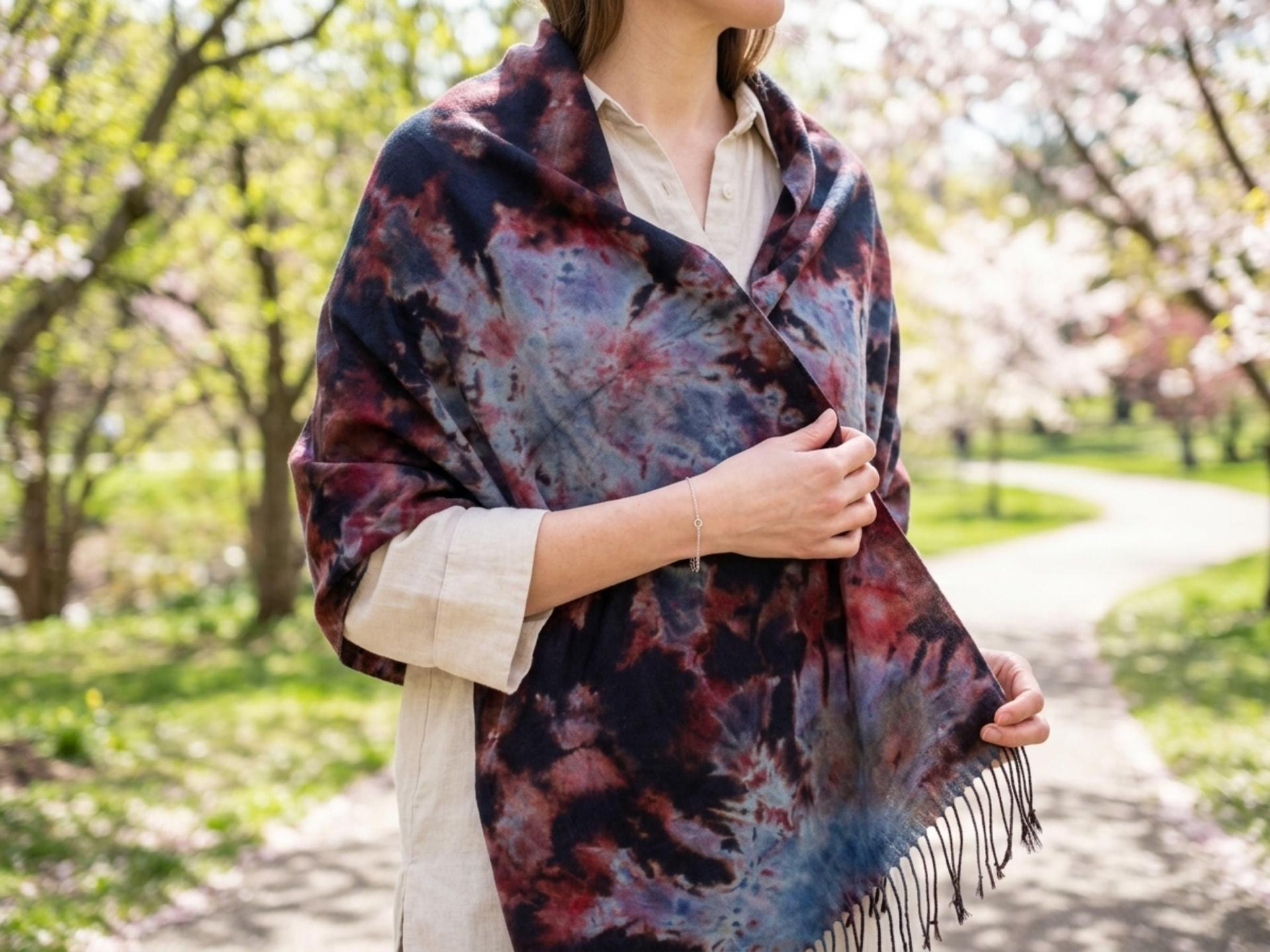 Hand Dyed Tie Dye Pashmina, Blanket Shawl, Wide Scarf, Head Wrap - Rayon Shawl
