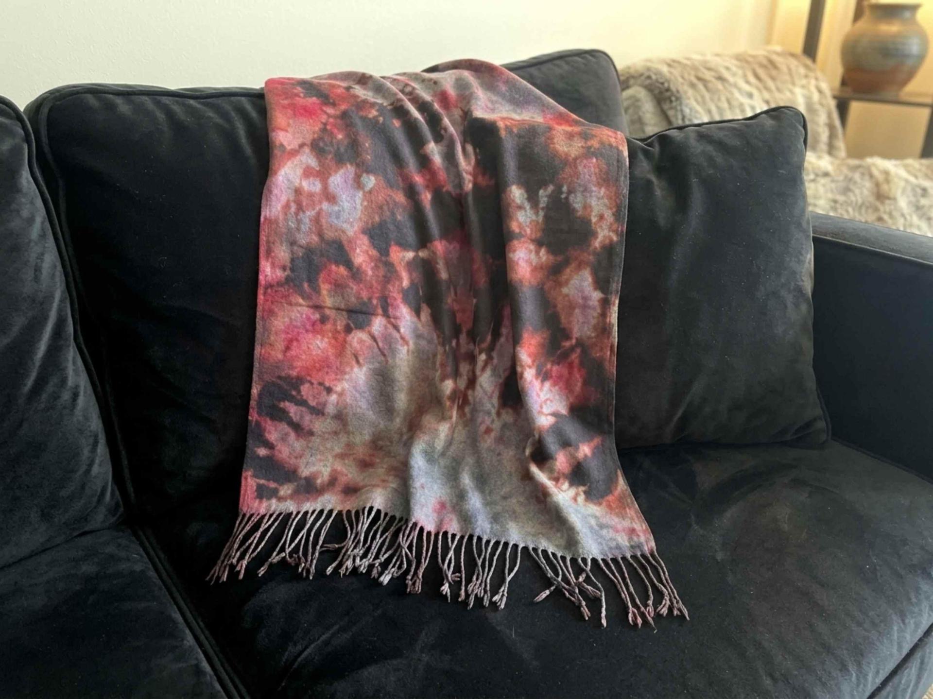 Hand Dyed Tie Dye Pashmina, Blanket Shawl, Wide Scarf, Head Wrap - Rayon Shawl