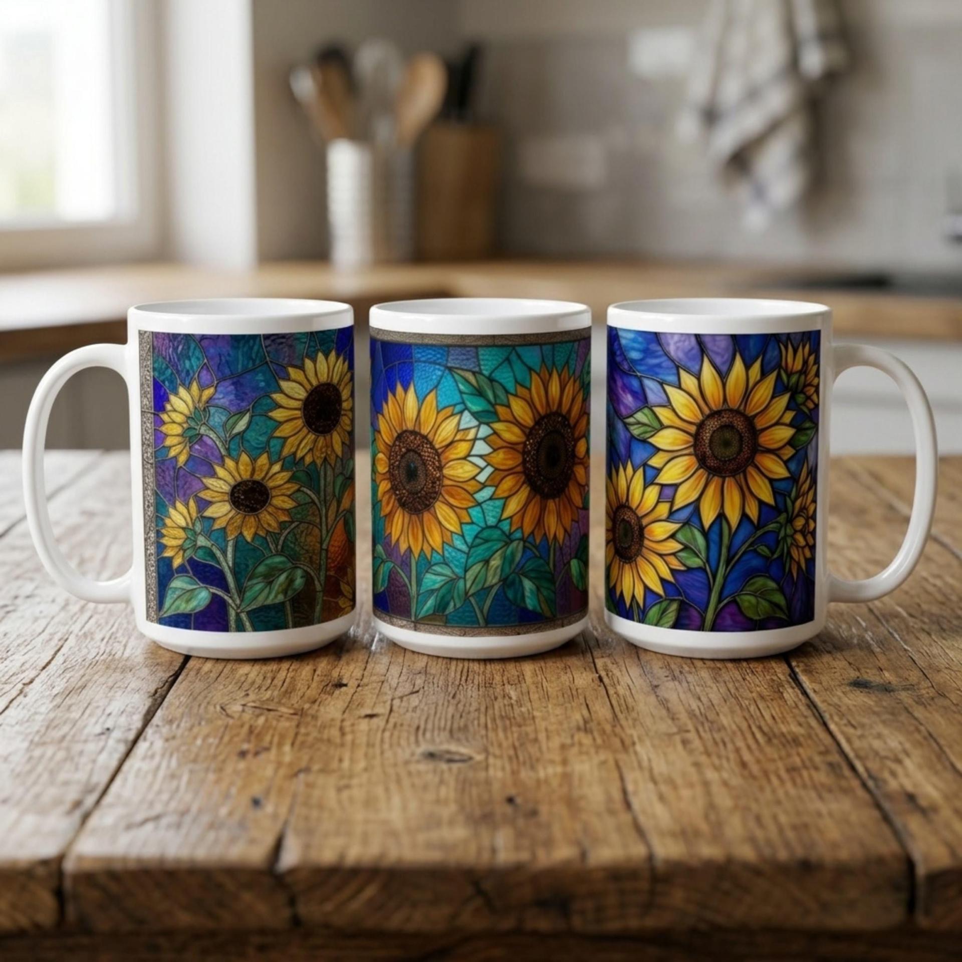 Set of Big Mugs, Floral Cup Set, Large 15 oz Matching Cups