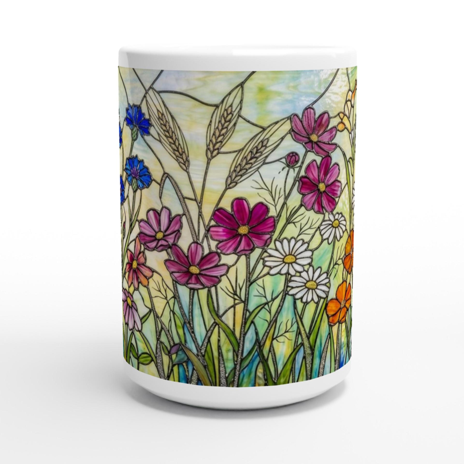 Set of Big Mugs, Floral Cup Set, Large 15 oz Matching Cups