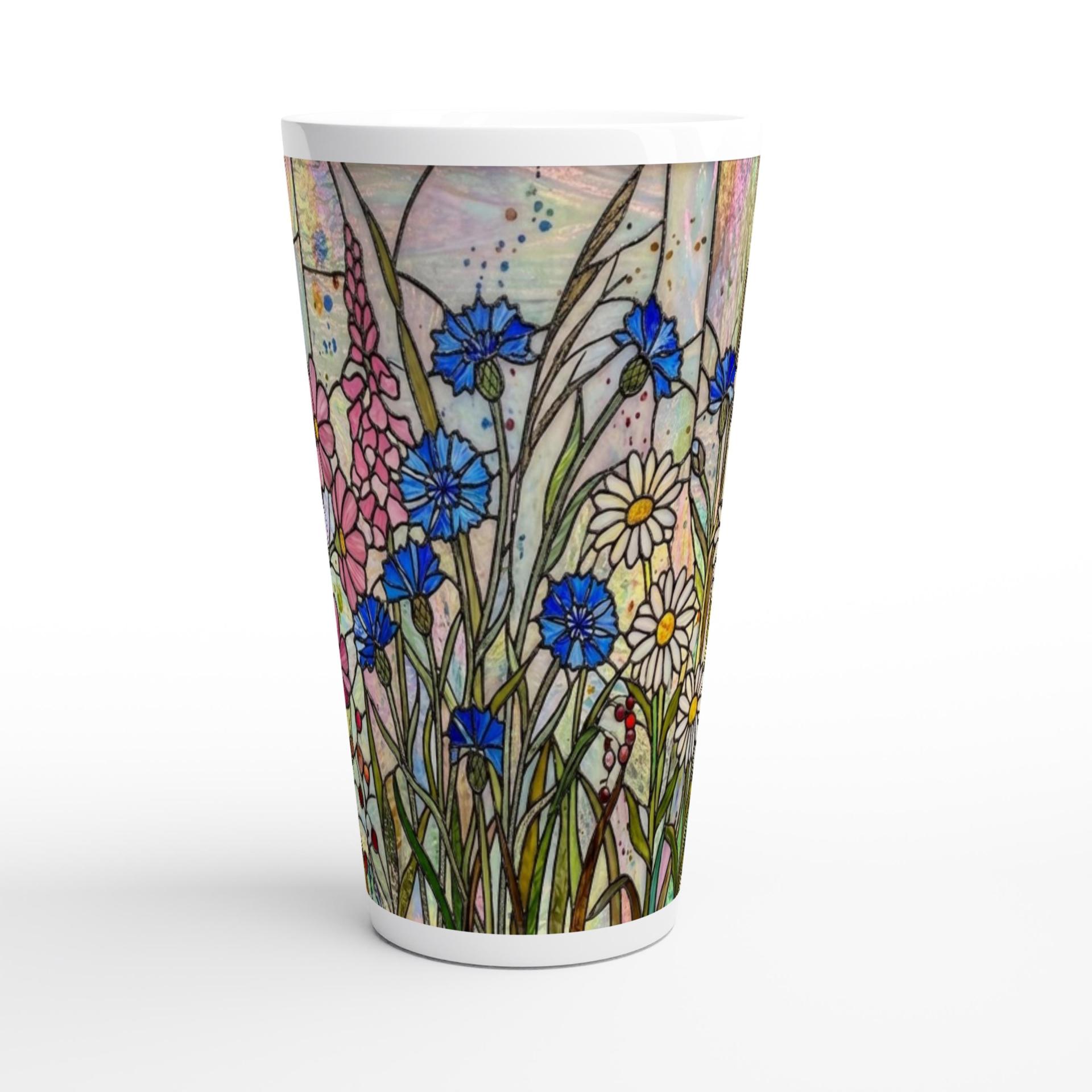Set of 3 Cups, Floral, Large 17oz Latte Ceramic Mugs - Extra Tall Cup Set
