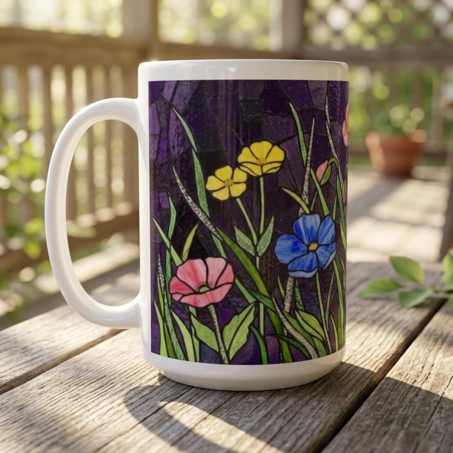 Set of Big Mugs, Floral Cup Set, Large 15 oz Matching Cups