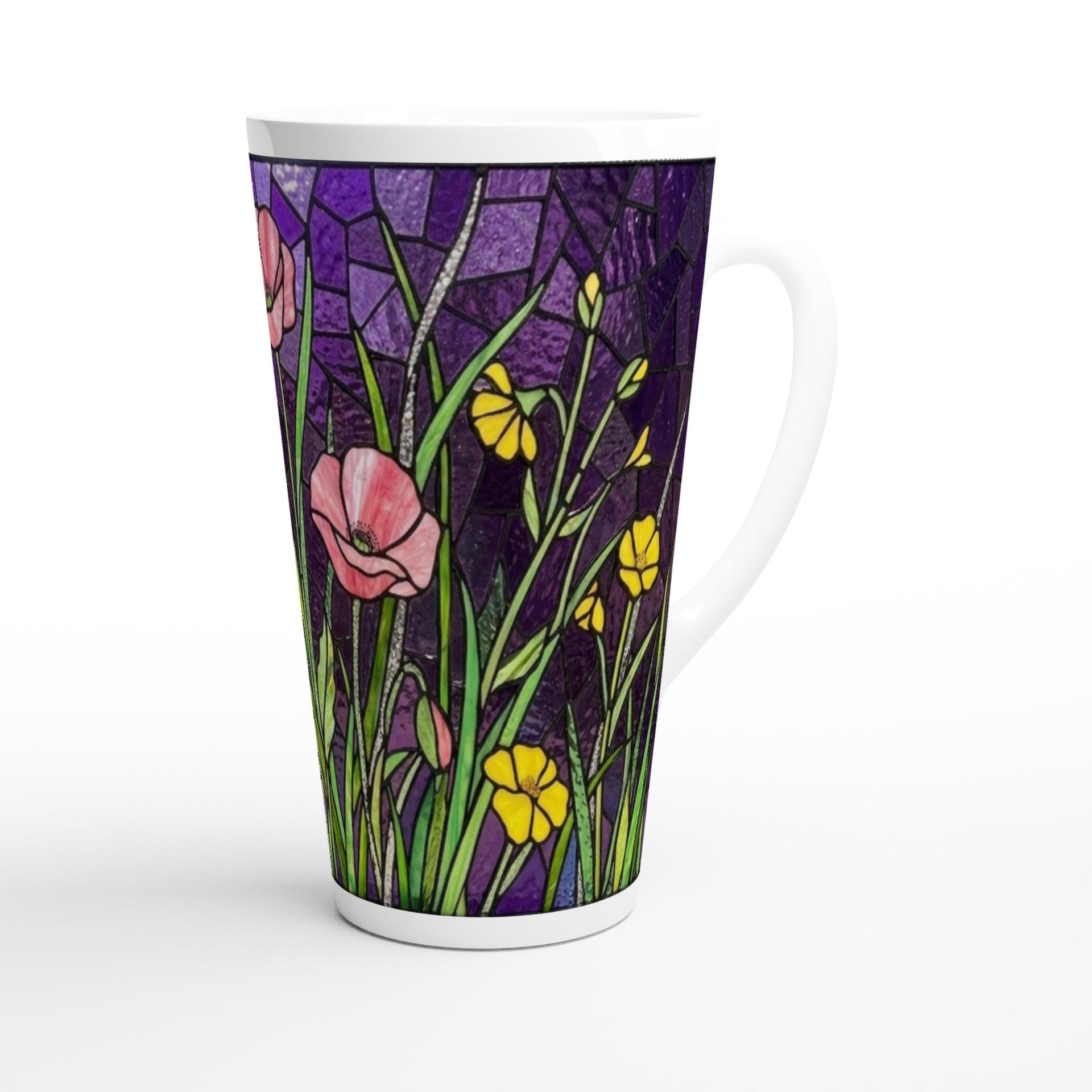 Set of 3 Cups, Floral, Large 17oz Latte Ceramic Mugs - Extra Tall Cup Set