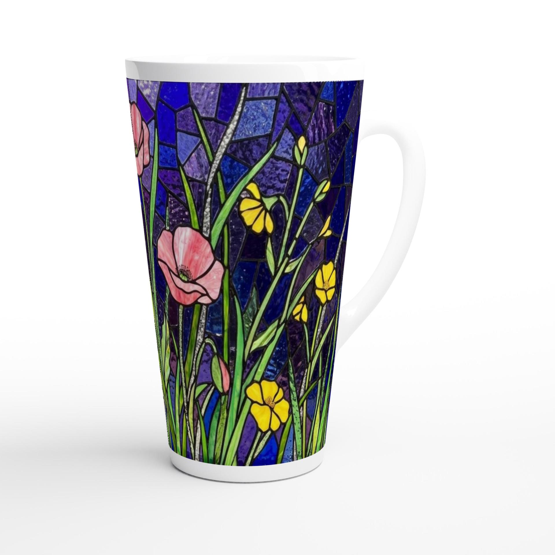 Set of 3 Cups, Floral, Large 17oz Latte Ceramic Mugs - Extra Tall Cup Set