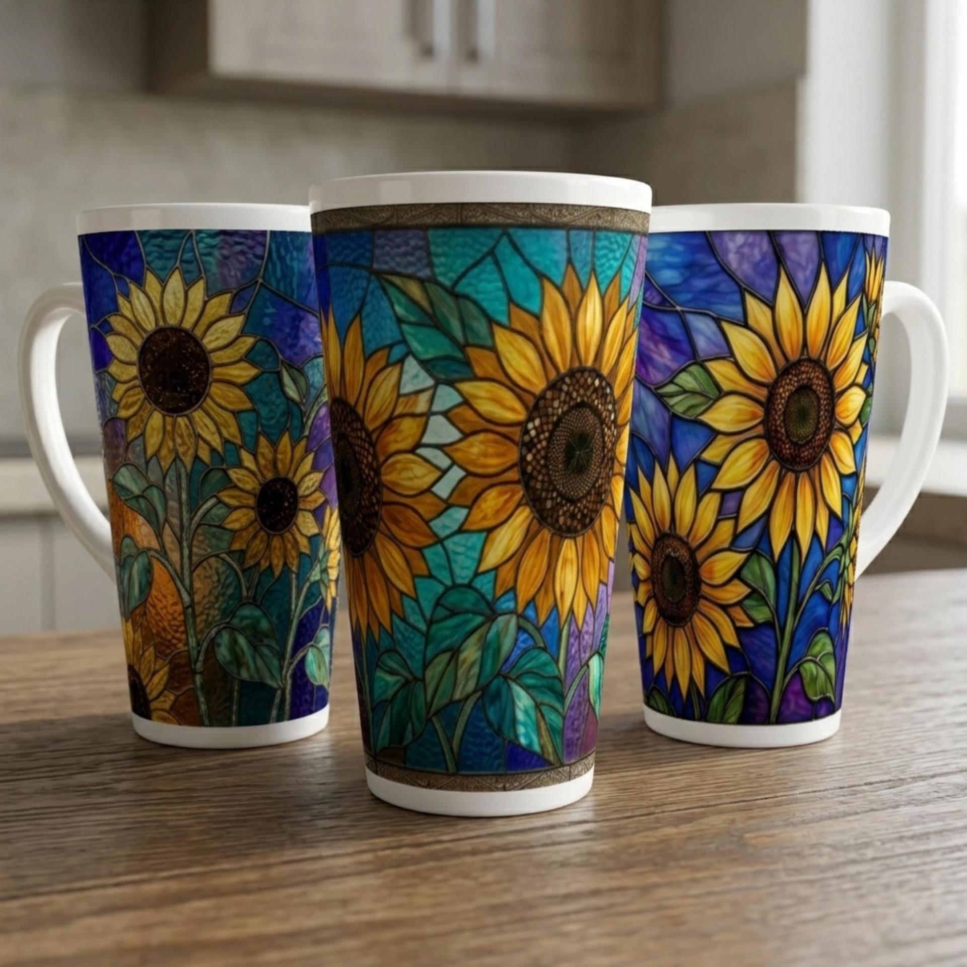 Set of 3 Cups, Floral, Large 17oz Latte Ceramic Mugs - Extra Tall Cup Set