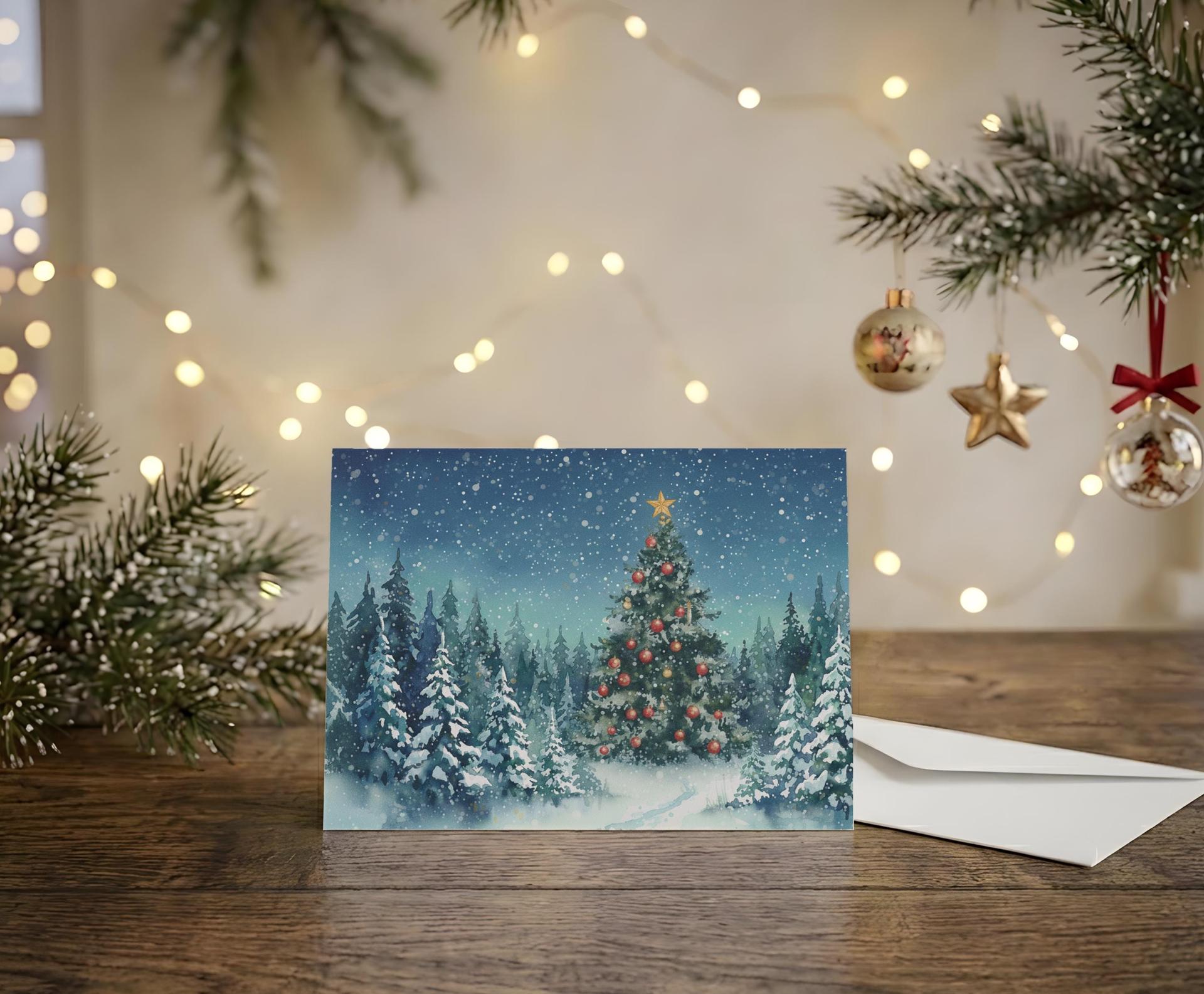 Holiday Greeting Cards, Christmas Trees, Bulk Set of Gift Cards