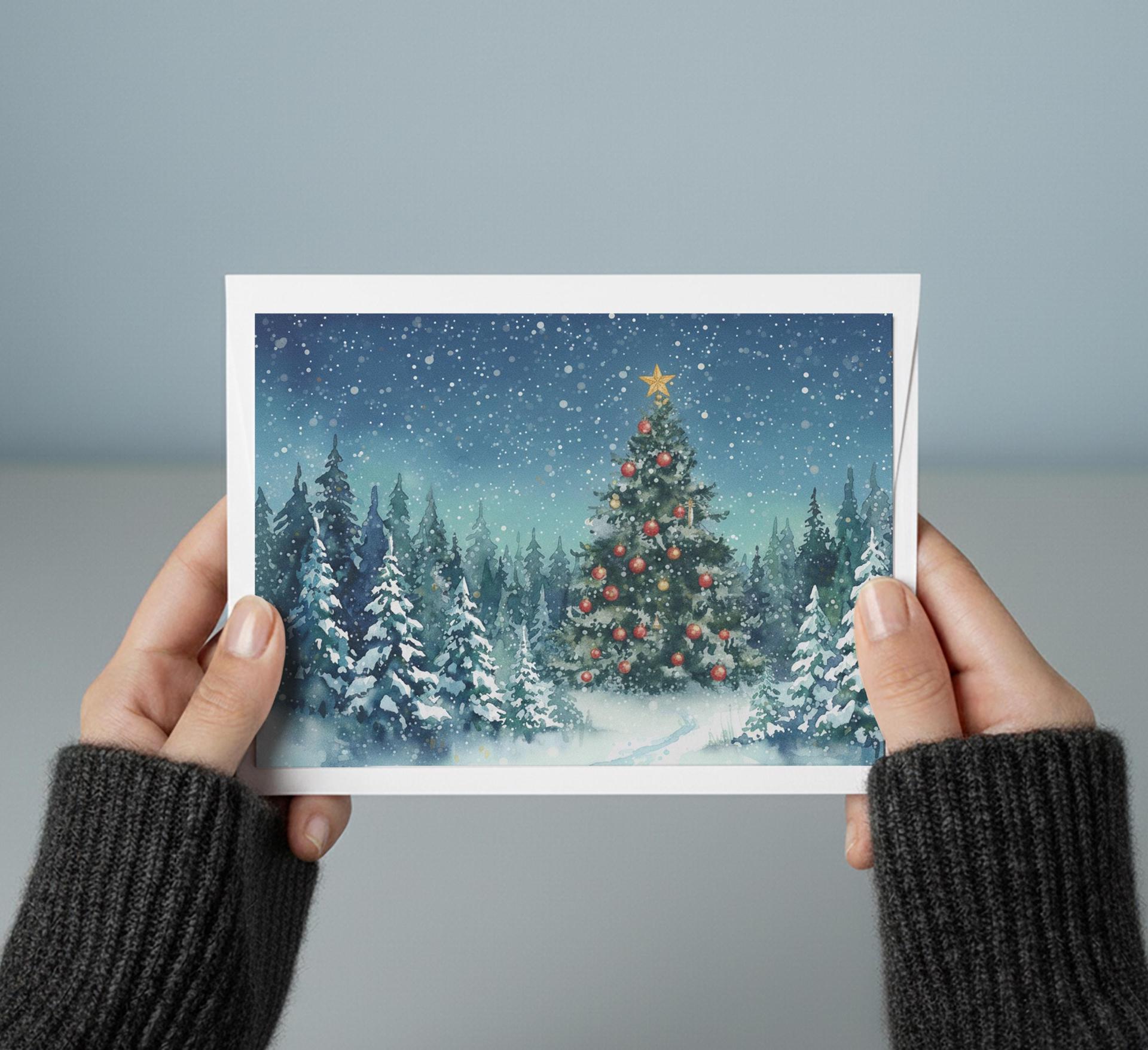 Holiday Greeting Cards, Christmas Trees, Bulk Set of Gift Cards