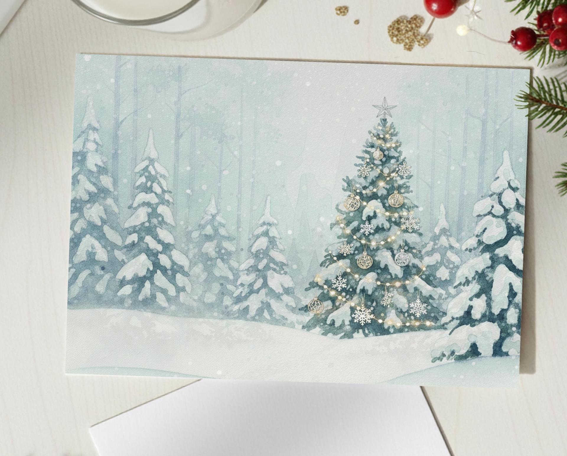 Holiday Greeting Cards, 3 Pack, Christmas Trees, Bulk Set of Gift Cards