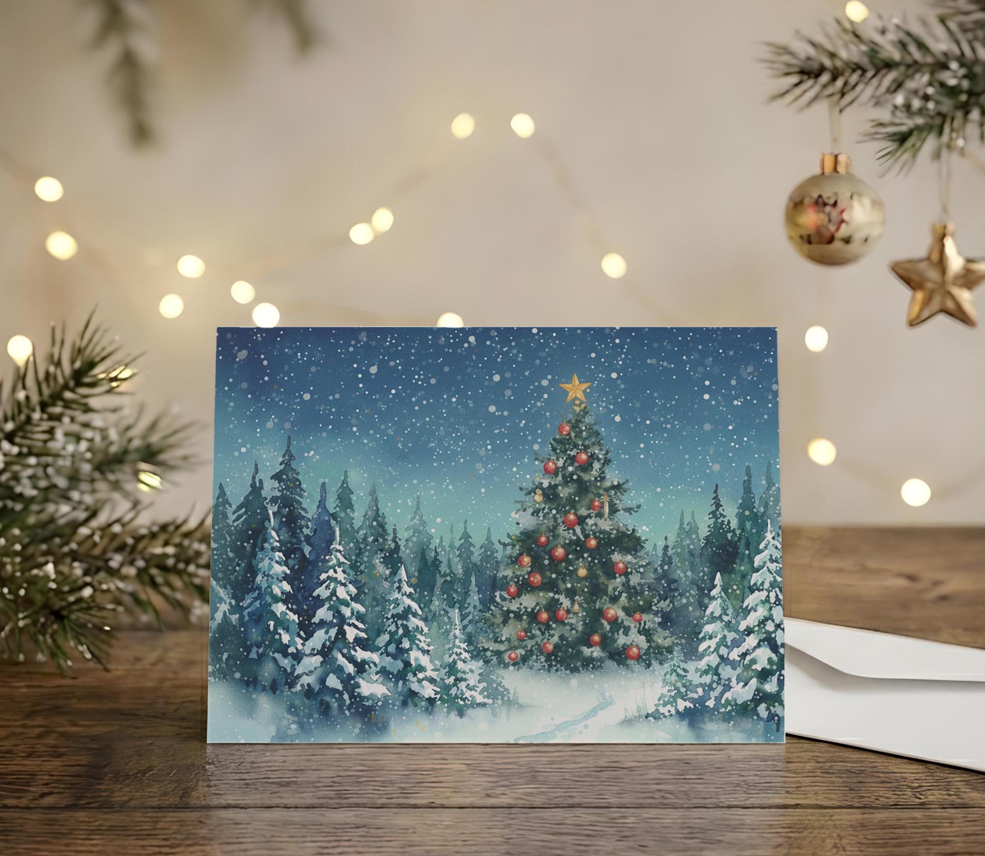 Holiday Greeting Cards, 3 Pack, Christmas Trees, Bulk Set of Gift Cards