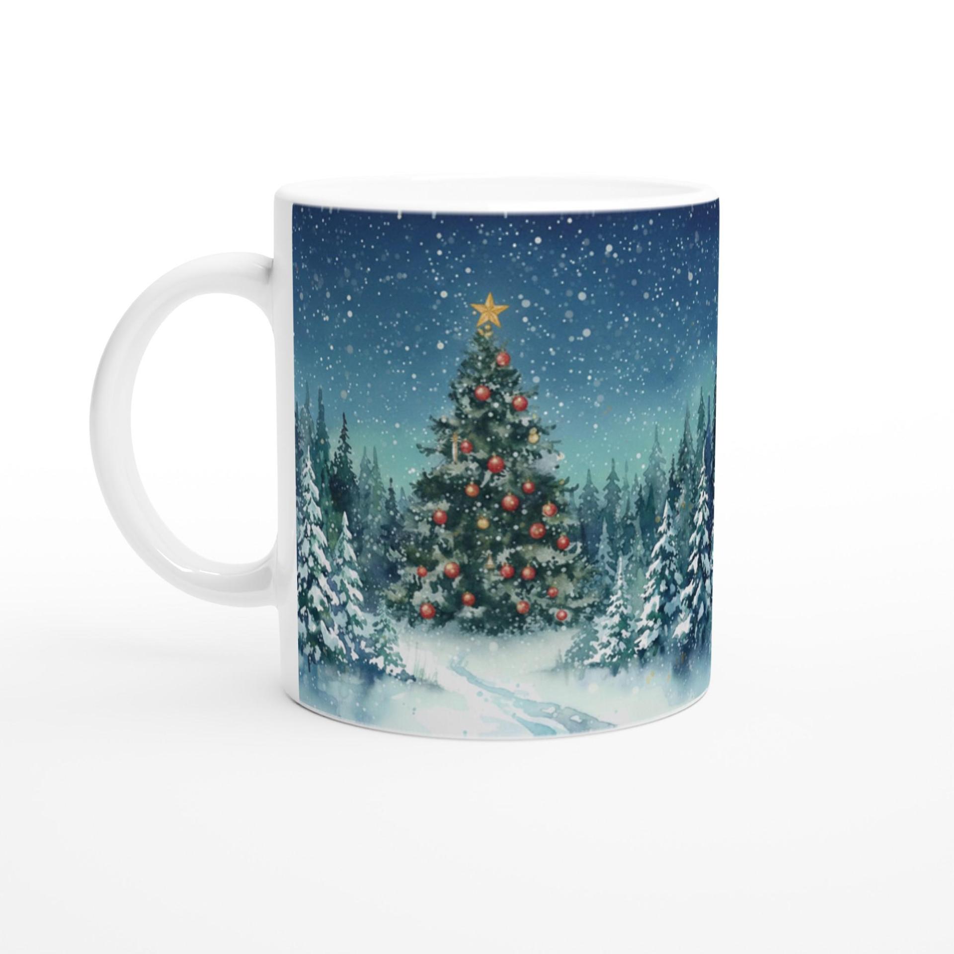 Festive Christmas Mug, Large Cup, 15oz and 11oz Ceramic Mug Set, Christmas Tree