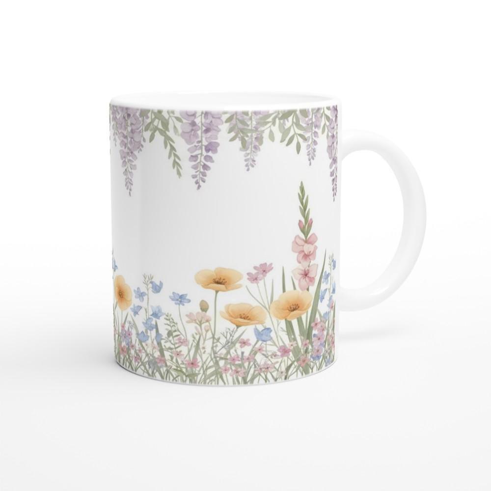 Large and Small Mugs - Floral - 11oz and 15oz Ceramic Cup Set