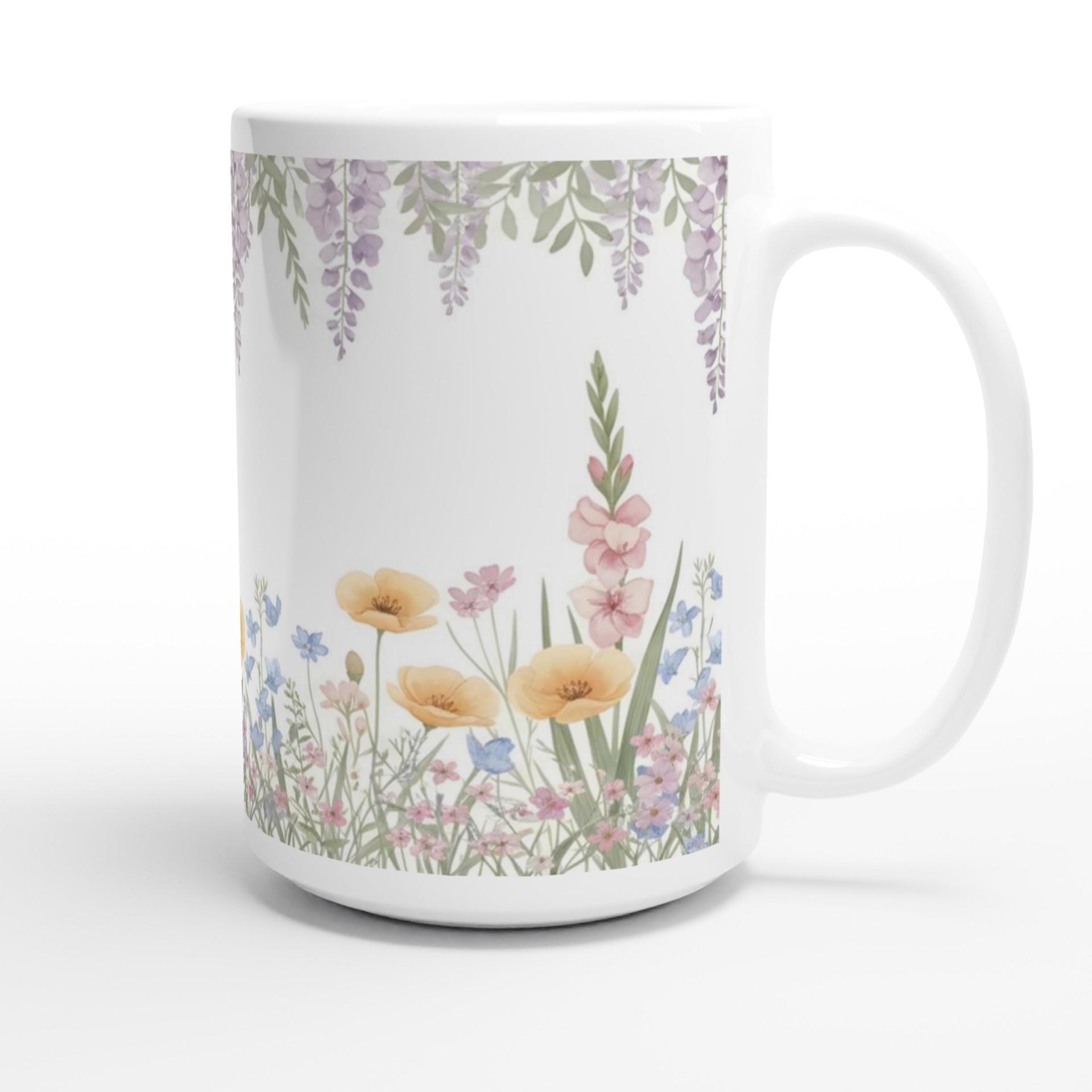 Large and Small Mugs - Floral - 11oz and 15oz Ceramic Cup Set