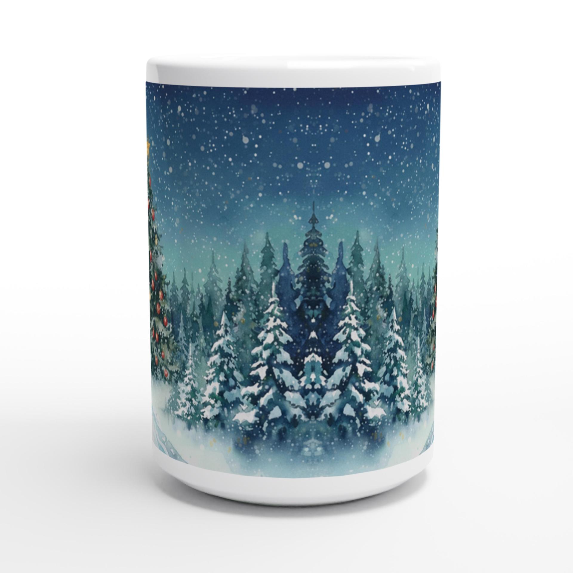 Festive Christmas Mug, Large Cup, 15oz and 11oz Ceramic Mug Set, Christmas Tree