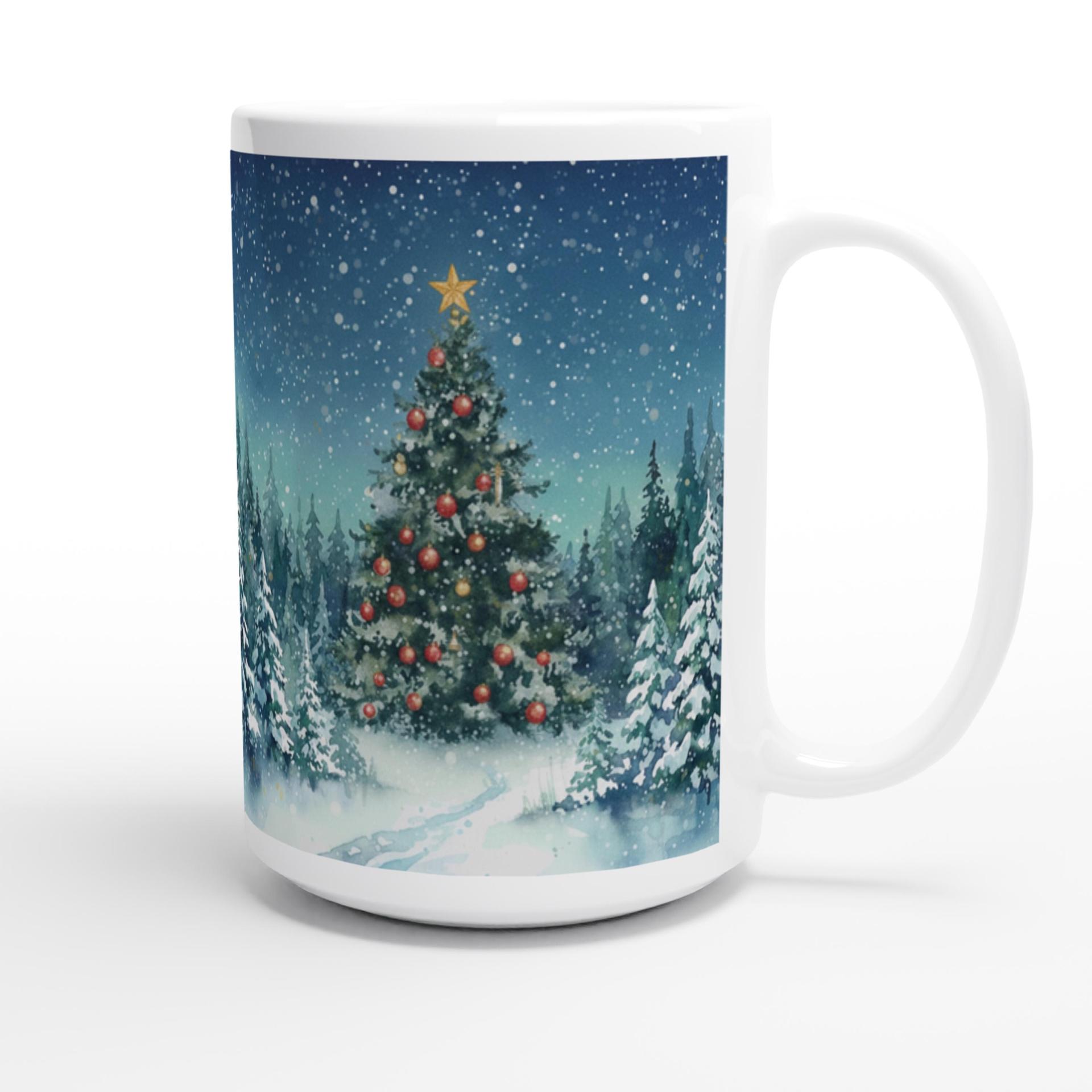 Festive Christmas Mug, Large Cup, 15oz and 11oz Ceramic Mug Set, Christmas Tree