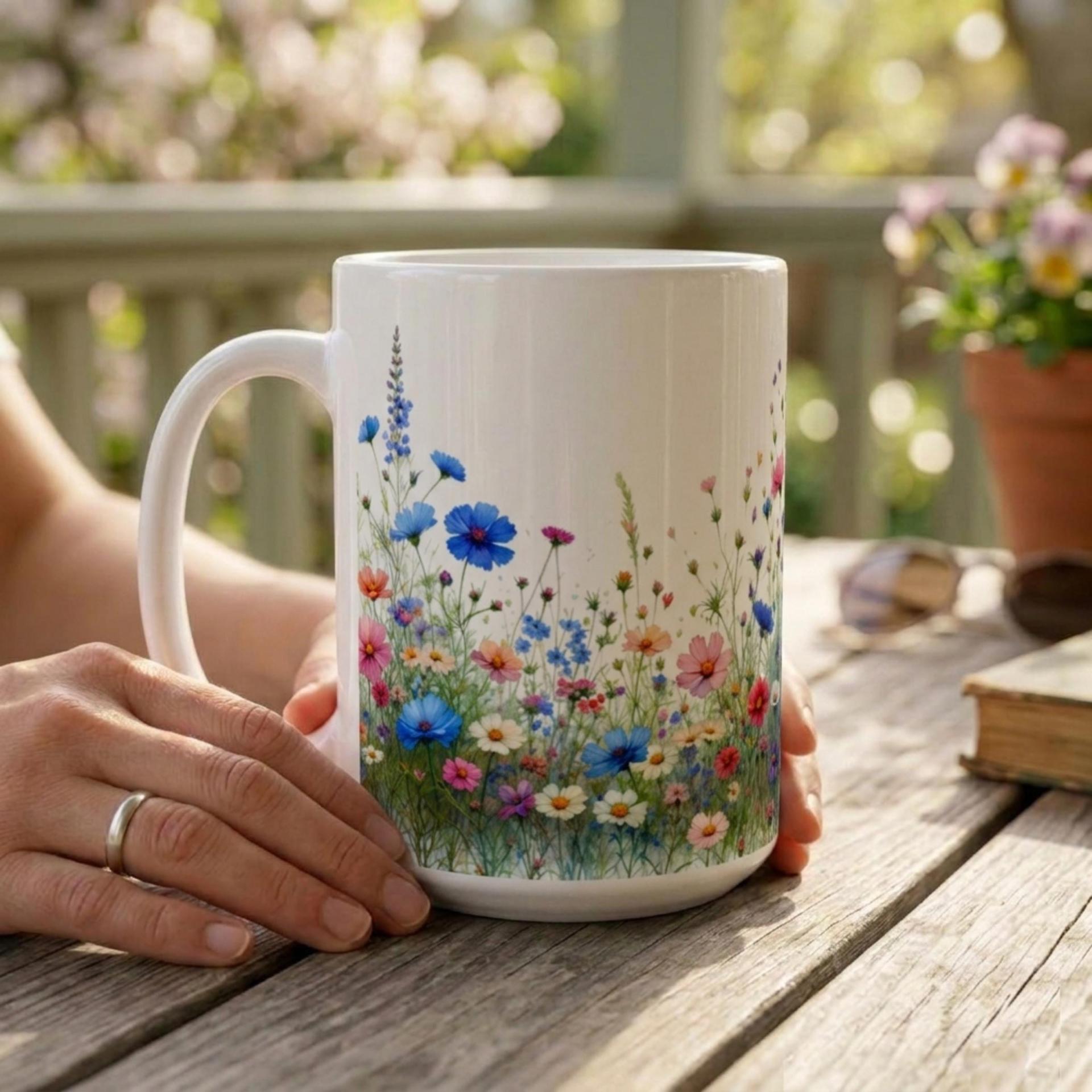 Set of Big Mugs, Floral Cup Set, Large 15 oz Matching Cups