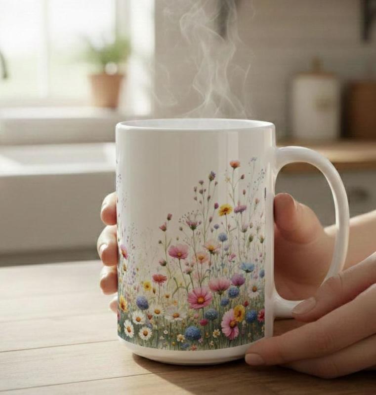 Set of Big Mugs, Floral Cup Set, Large 15 oz Matching Cups