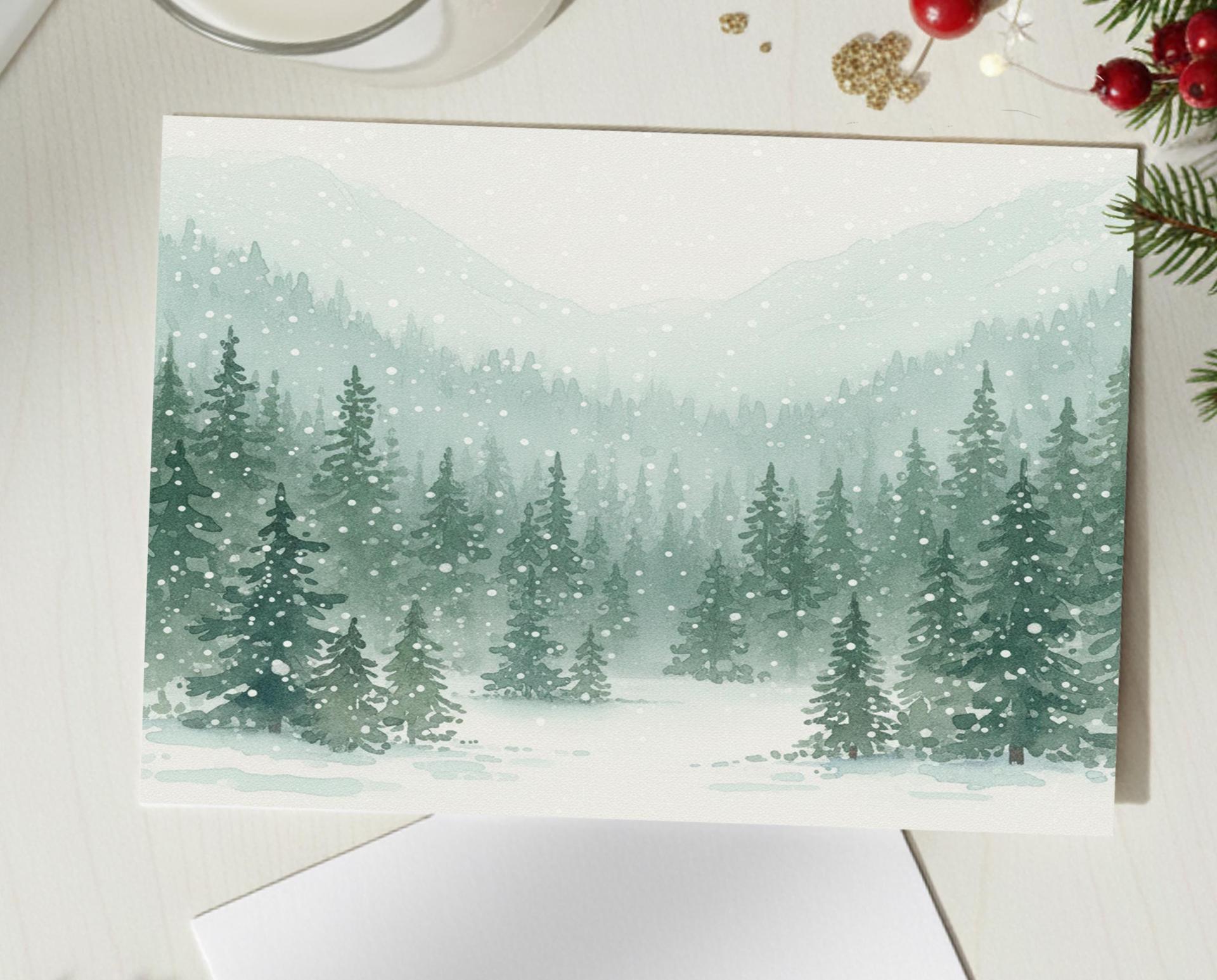 Winter Forest Christmas Cards – Snowy Trees, Singles or Bulk Pack, Gift Cards