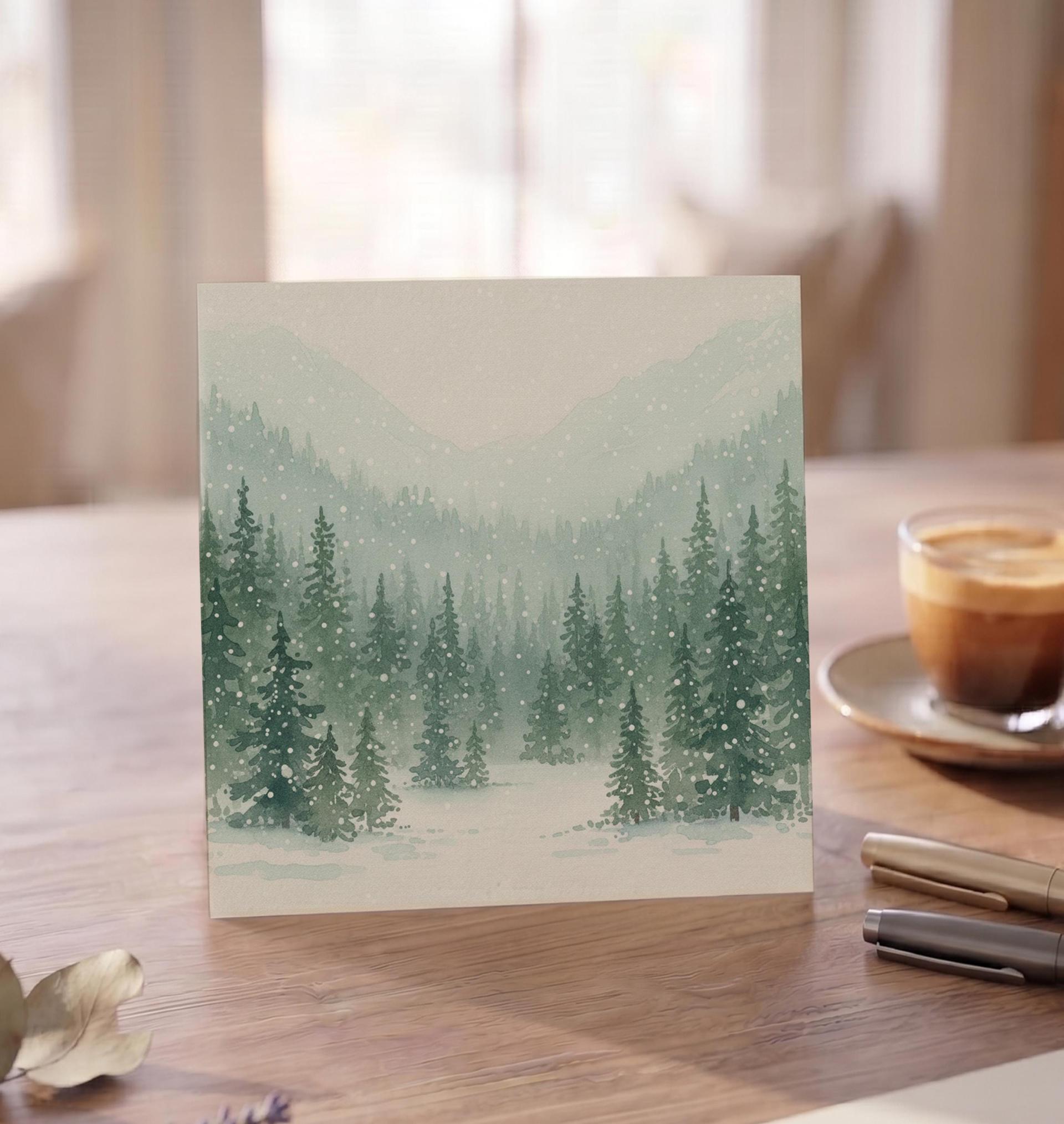 Winter Forest Christmas Cards – Snowy Trees, Singles or Bulk Pack, Gift Cards