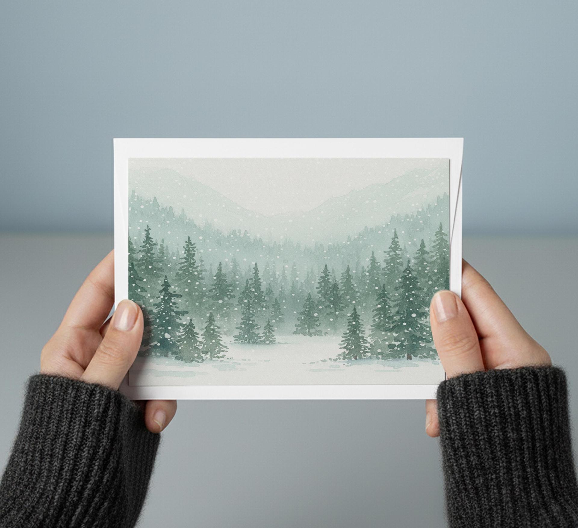 Winter Forest Christmas Cards – Snowy Trees, Singles or Bulk Pack, Gift Cards