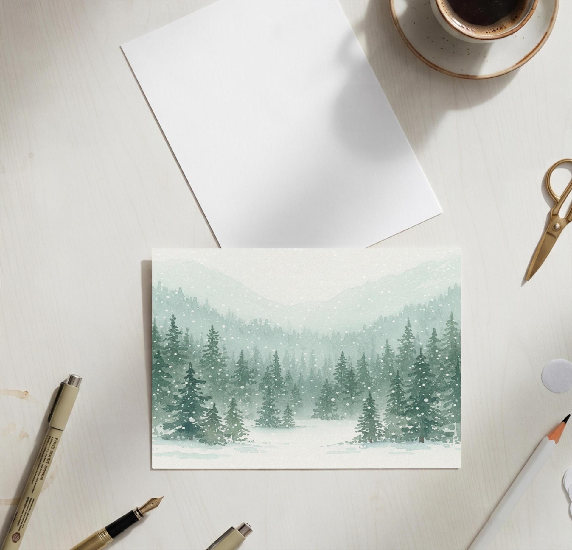 Winter Forest Christmas Cards – Snowy Trees, Singles or Bulk Pack, Gift Cards