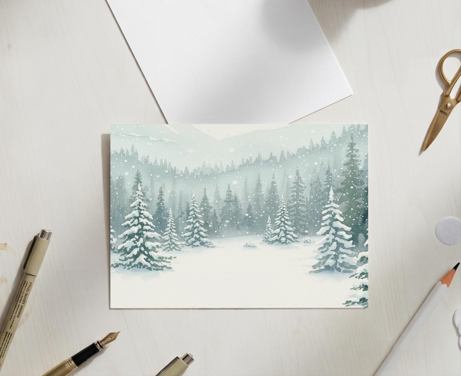 Winter Forest Christmas Cards – Snowy Trees, Singles or Bulk Pack, Gift Cards