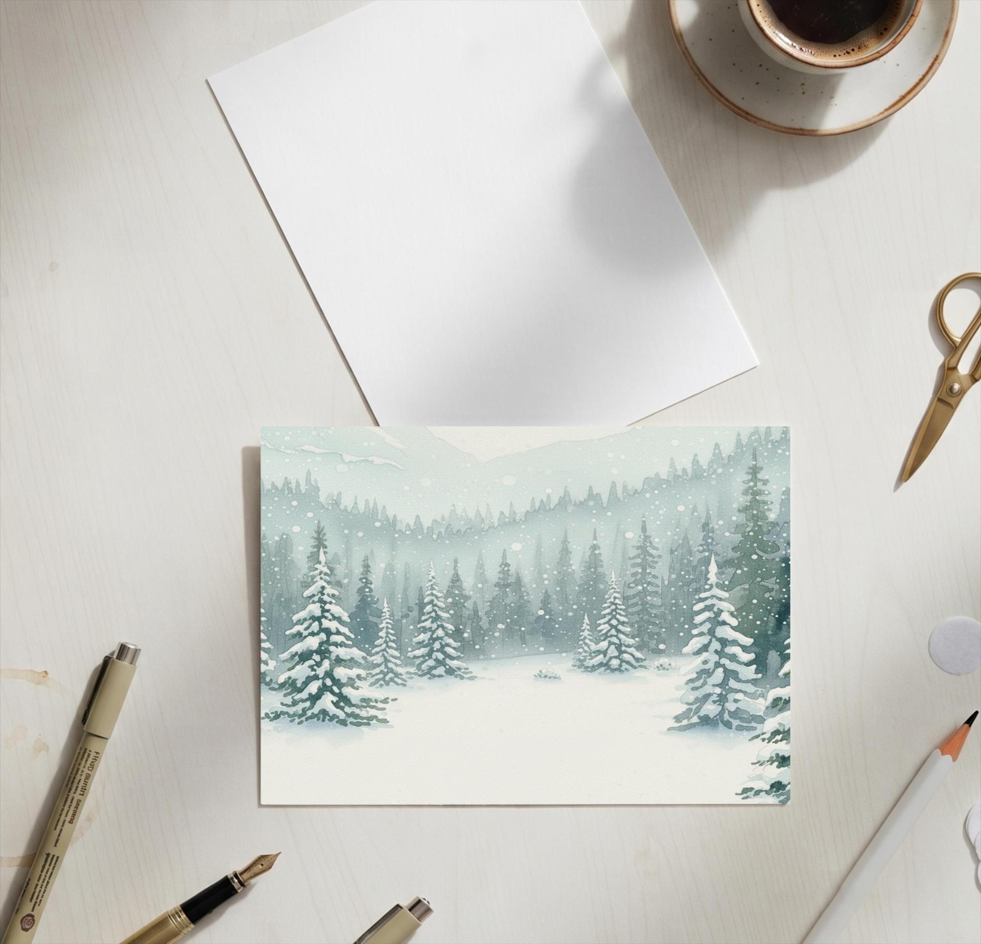 Winter Forest Christmas Cards – Snowy Trees, Singles or Bulk Pack, Gift Cards