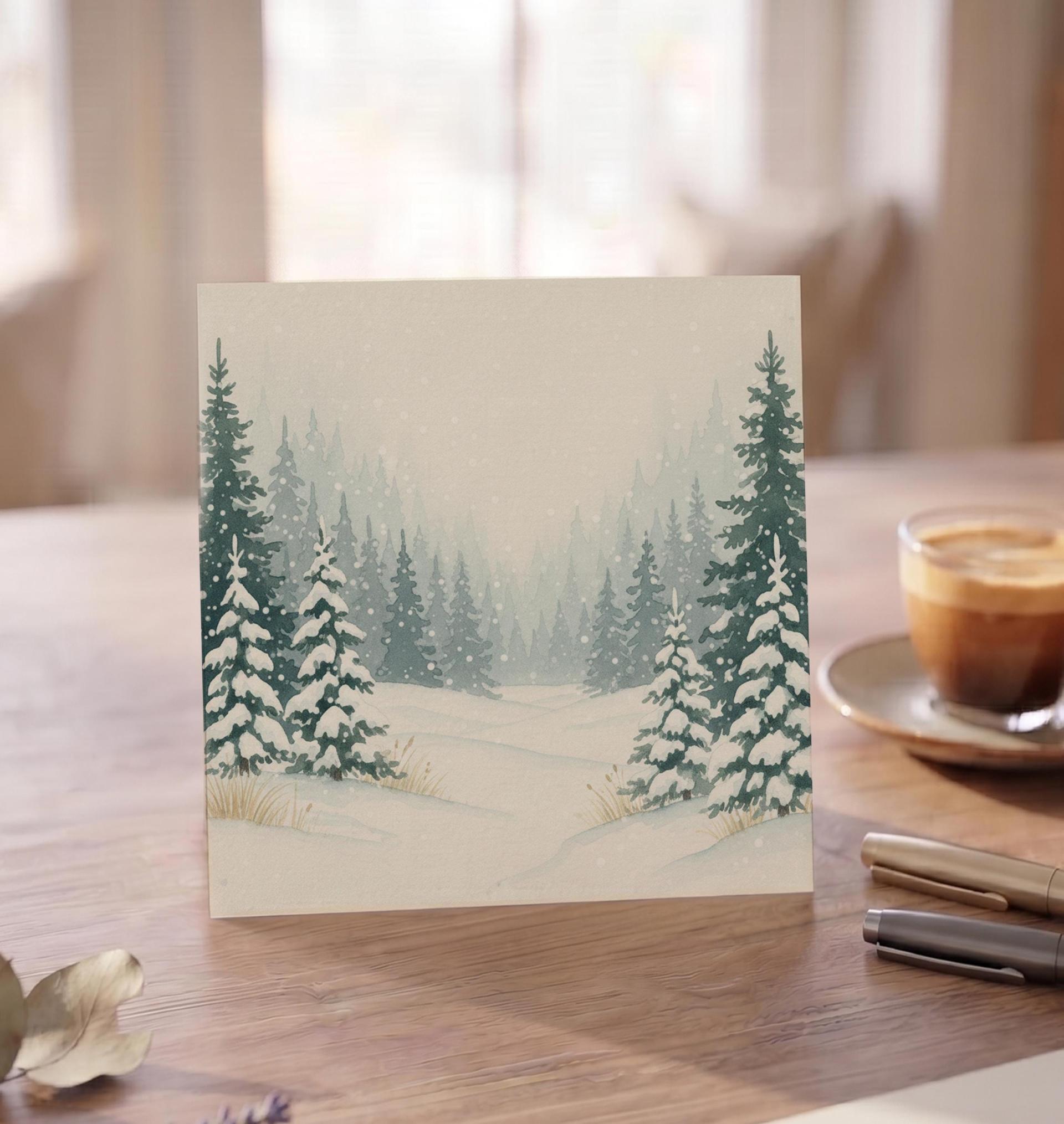 Winter Forest Christmas Cards – Snowy Trees, Singles or Bulk Pack, Gift Cards