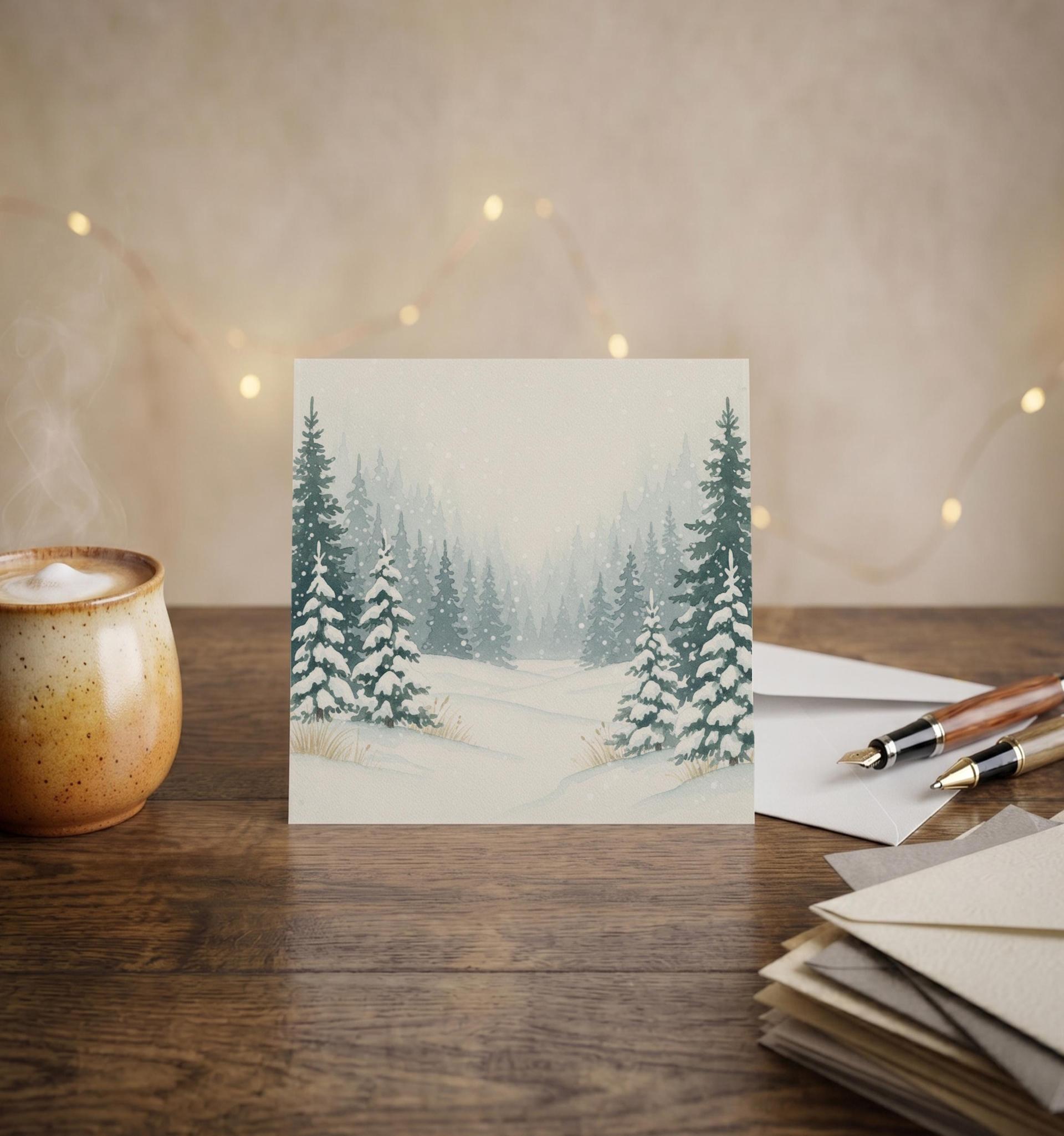 Winter Forest Christmas Cards – Snowy Trees, Singles or Bulk Pack, Gift Cards