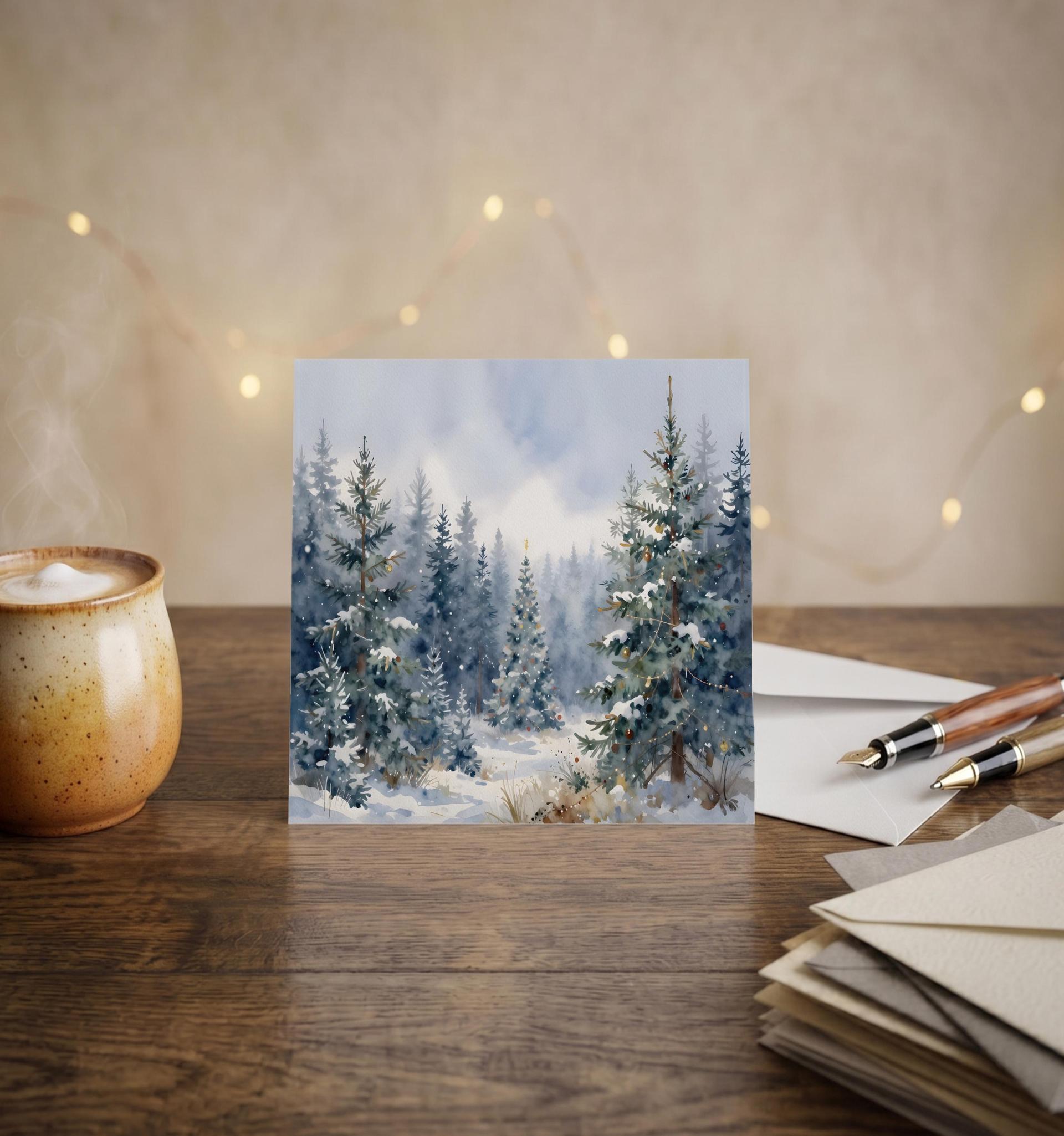 Winter Forest Christmas Cards – Snowy Trees, Singles or Bulk Pack