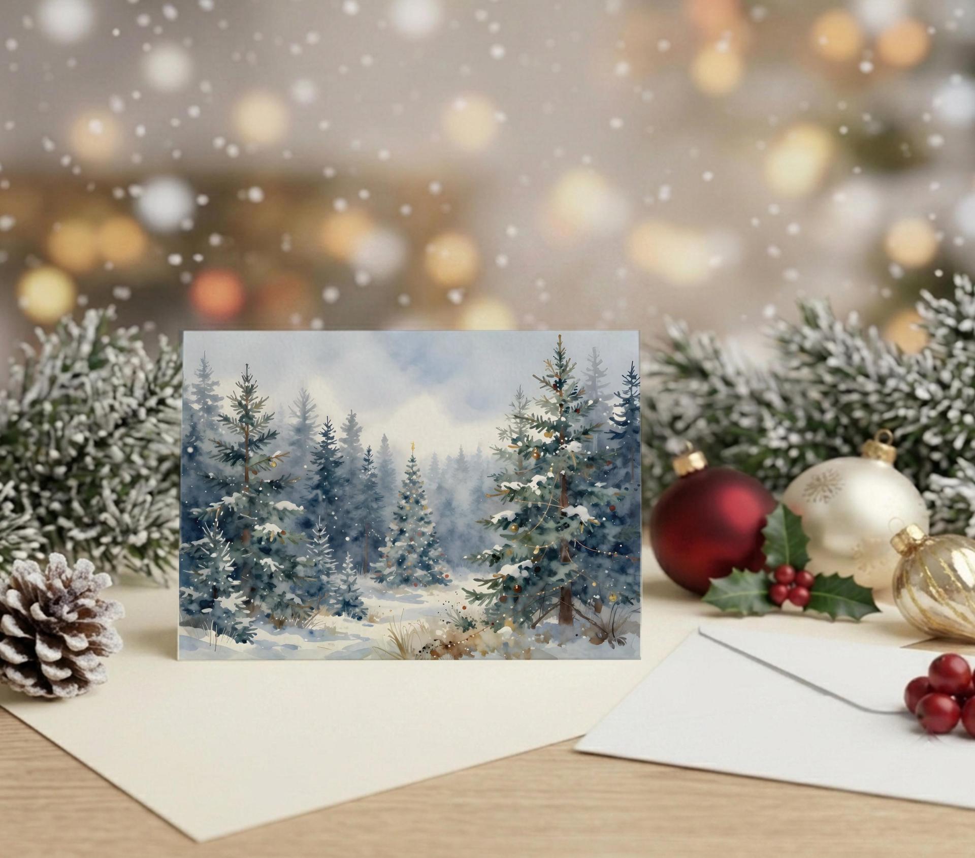 Winter Forest Christmas Cards – Snowy Trees, Singles or Bulk Pack