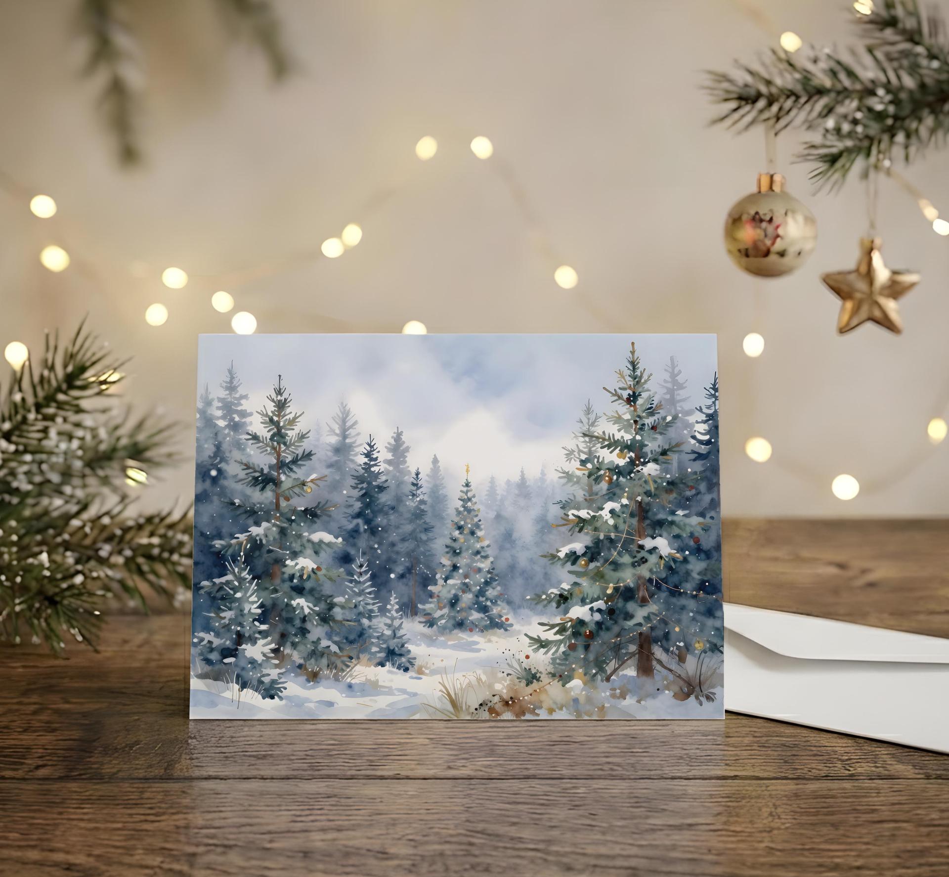 Winter Forest Christmas Cards – Snowy Trees, Singles or Bulk Pack