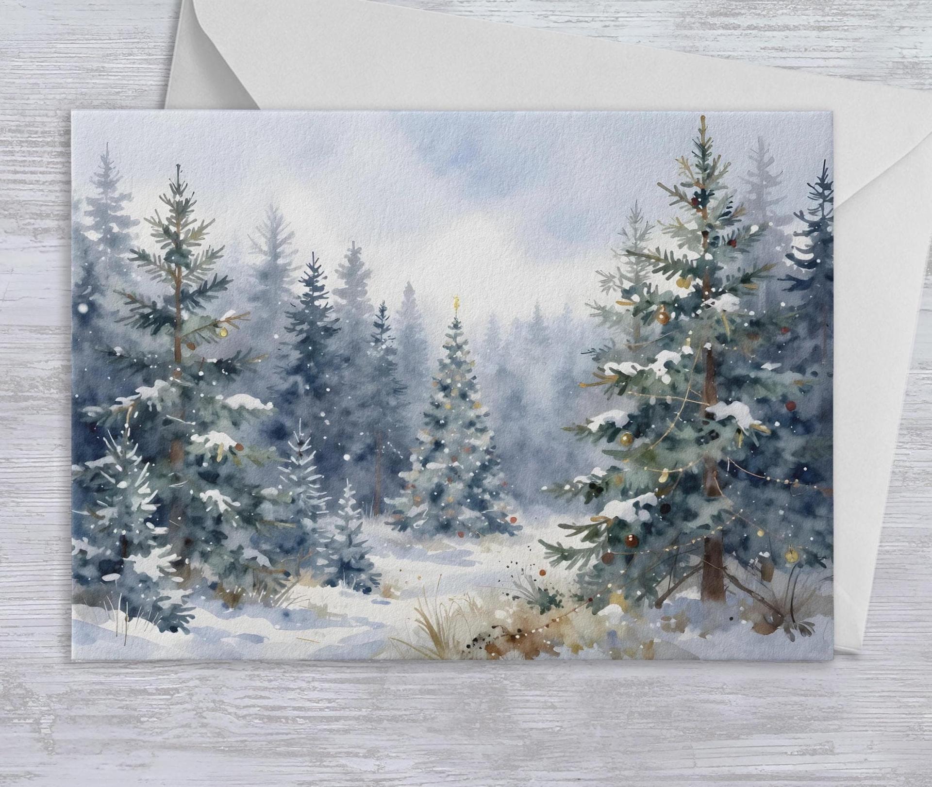 Winter Forest Christmas Cards – Snowy Trees, Singles or Bulk Pack