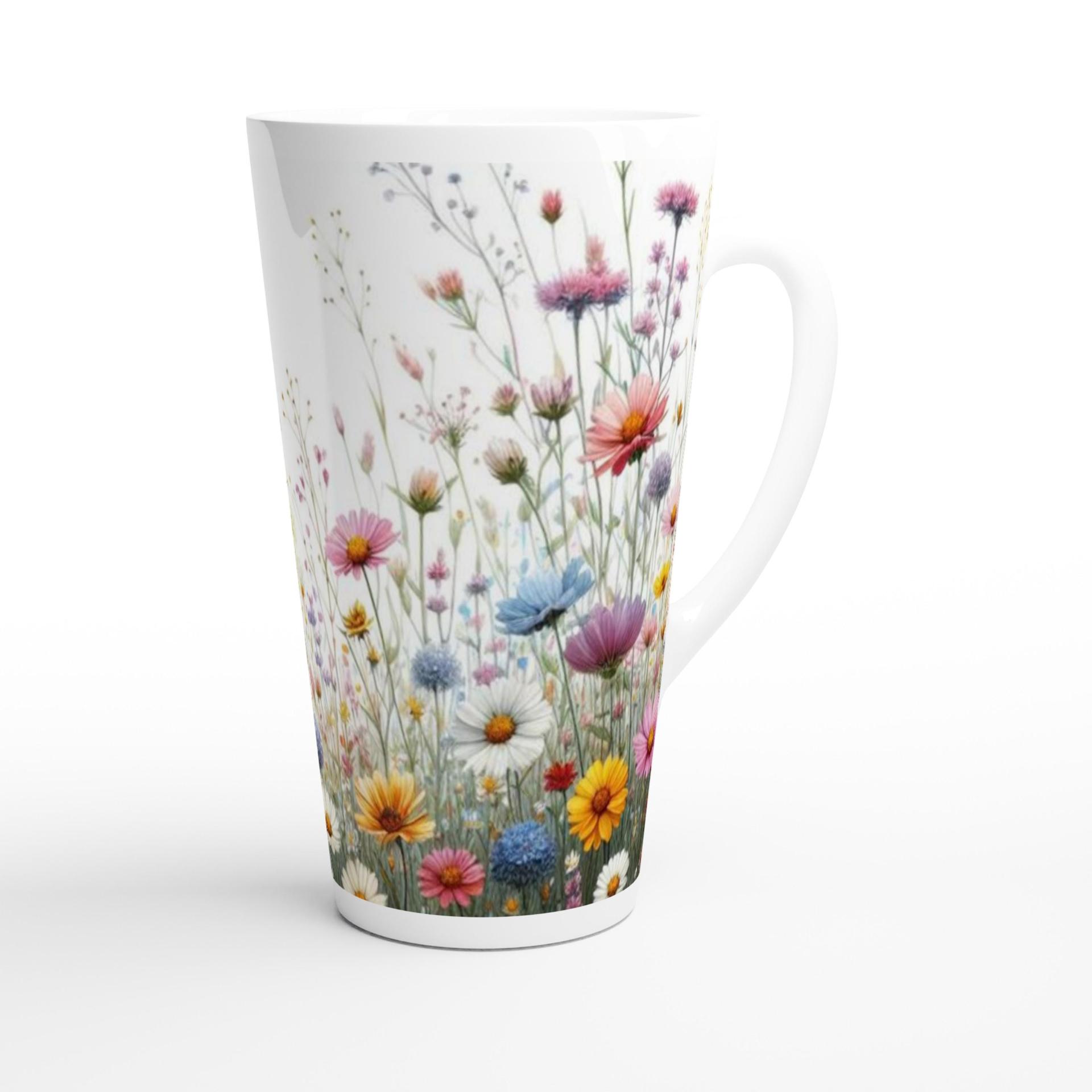 Set of 3 Cups, Floral, Large 17oz Latte Ceramic Mugs - Extra Tall Cup Set