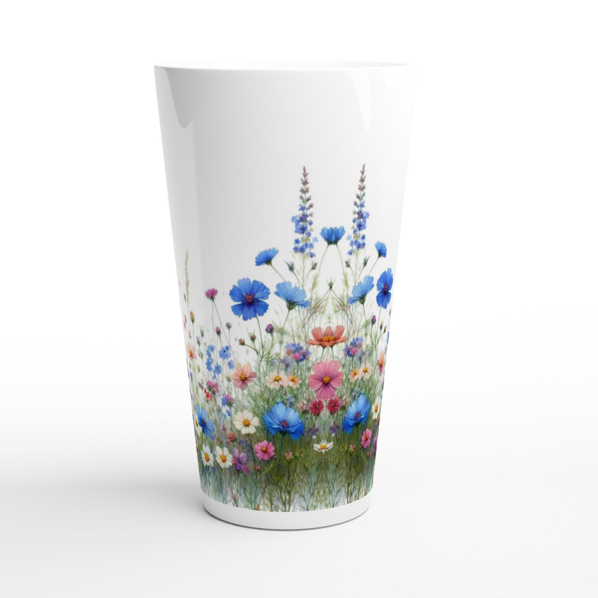 Set of 3 Cups, Floral, Large 17oz Latte Ceramic Mugs - Extra Tall Cup Set