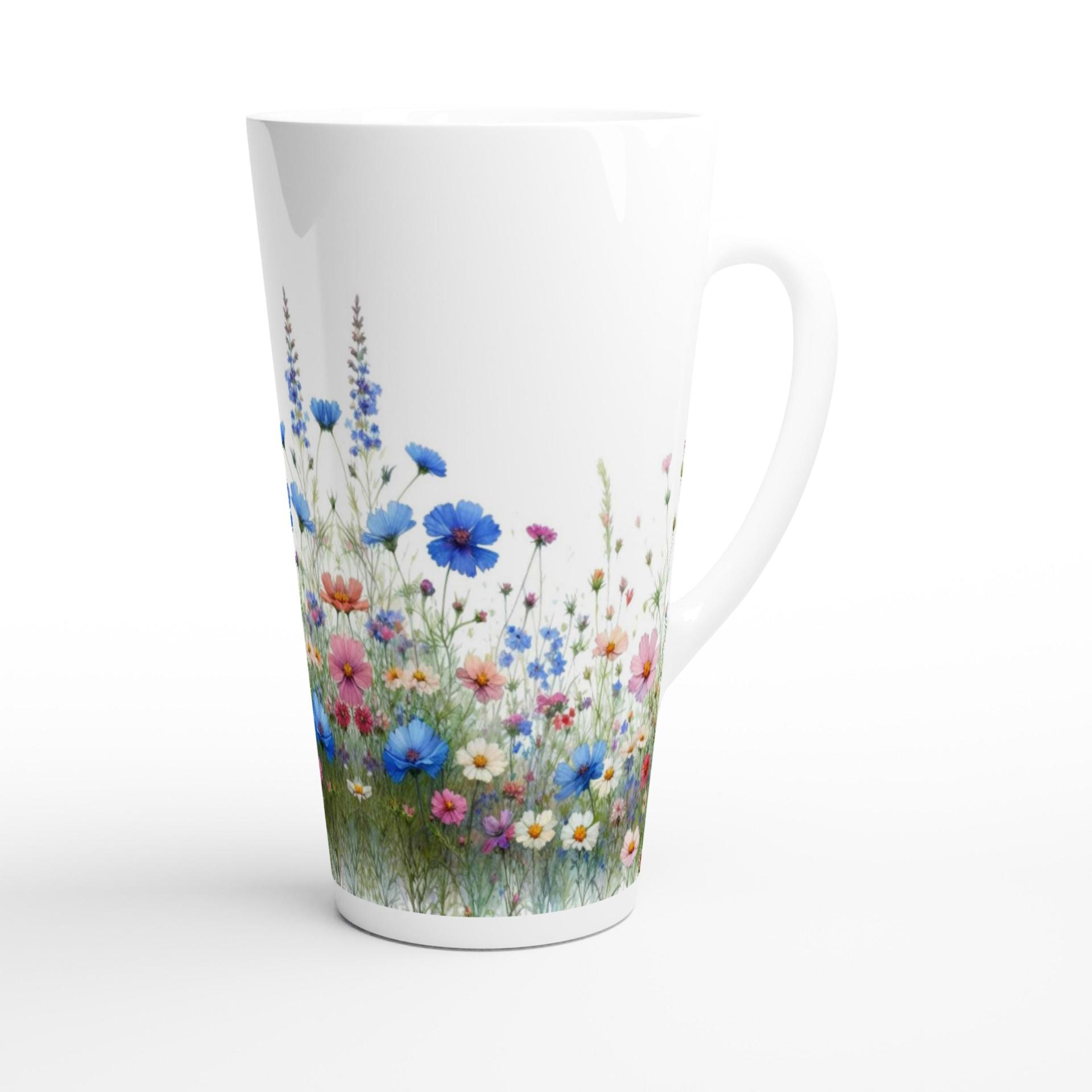 Set of 3 Cups, Floral, Large 17oz Latte Ceramic Mugs - Extra Tall Cup Set