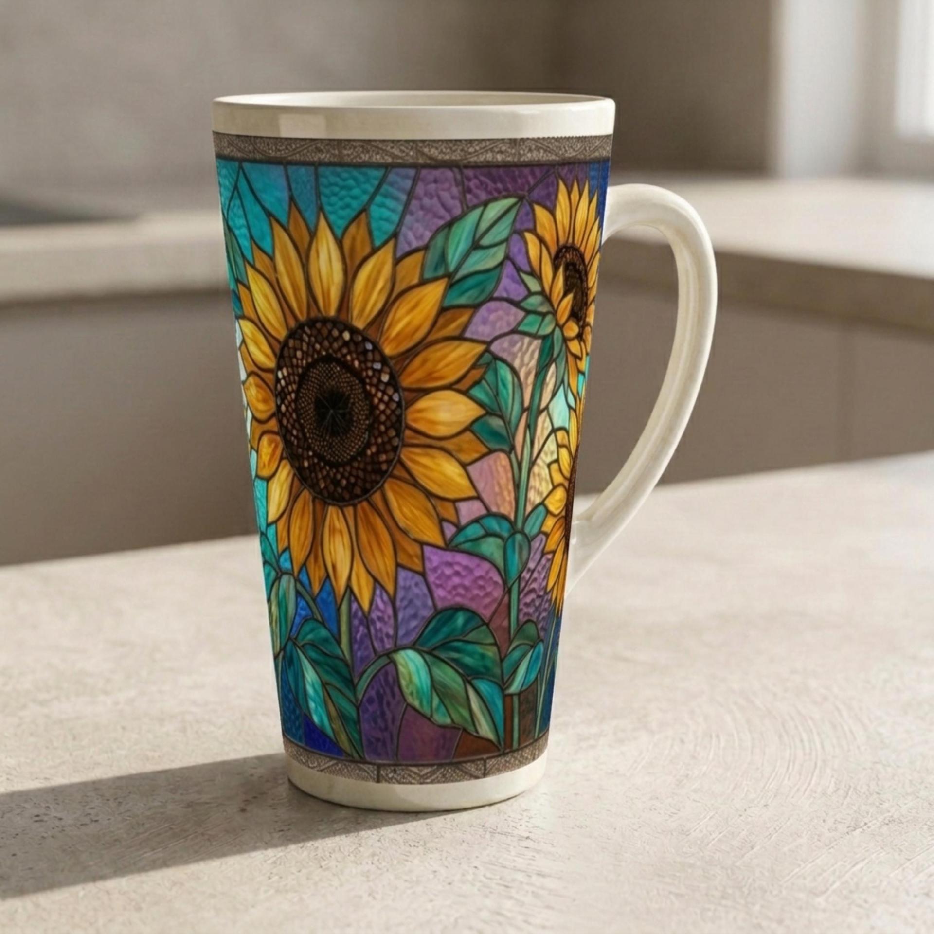 Set of 3 Cups, Floral, Large 17oz Latte Ceramic Mugs - Extra Tall Cup Set