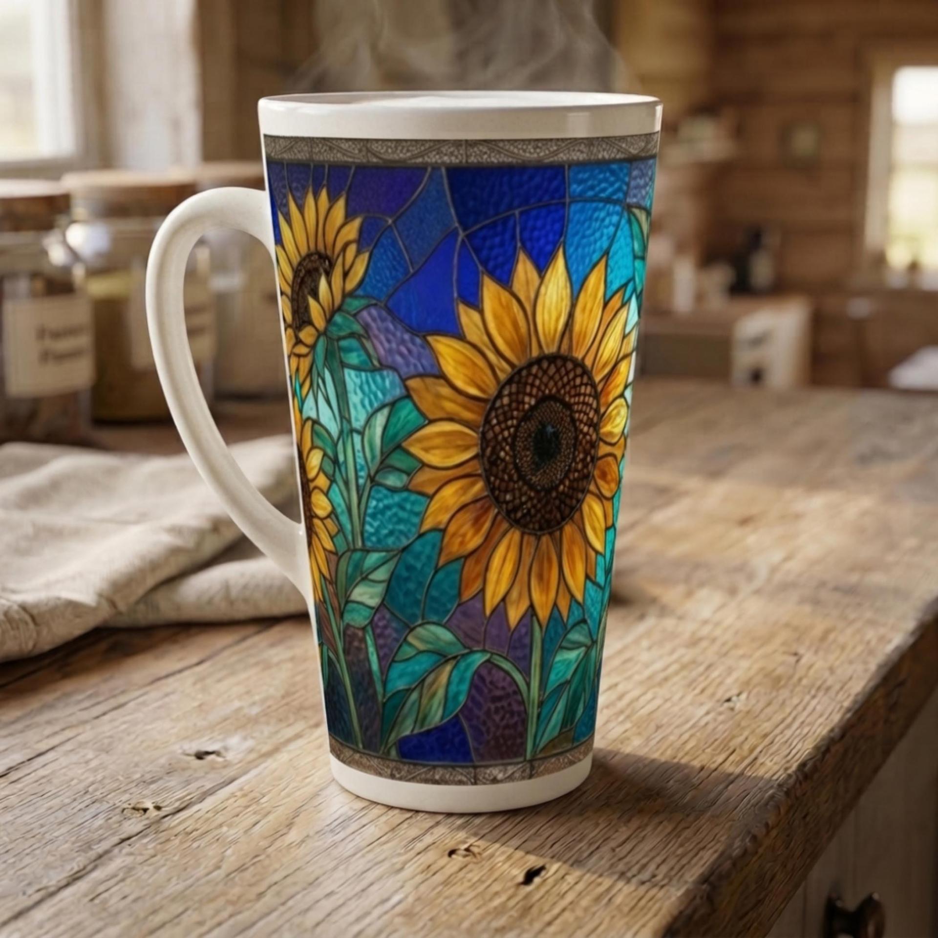 Set of 3 Cups, Floral, Large 17oz Latte Ceramic Mugs - Extra Tall Cup Set