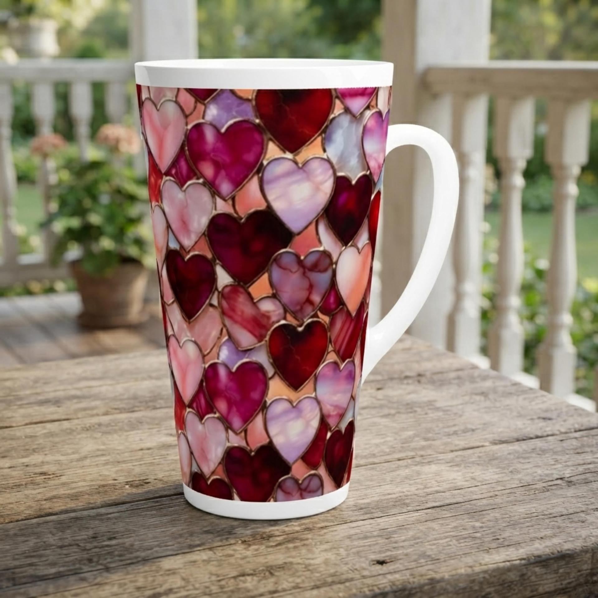 17oz Mug - Hearts - Latte Mug, Ceramic Coffee or Tea Cup, Extra Tall