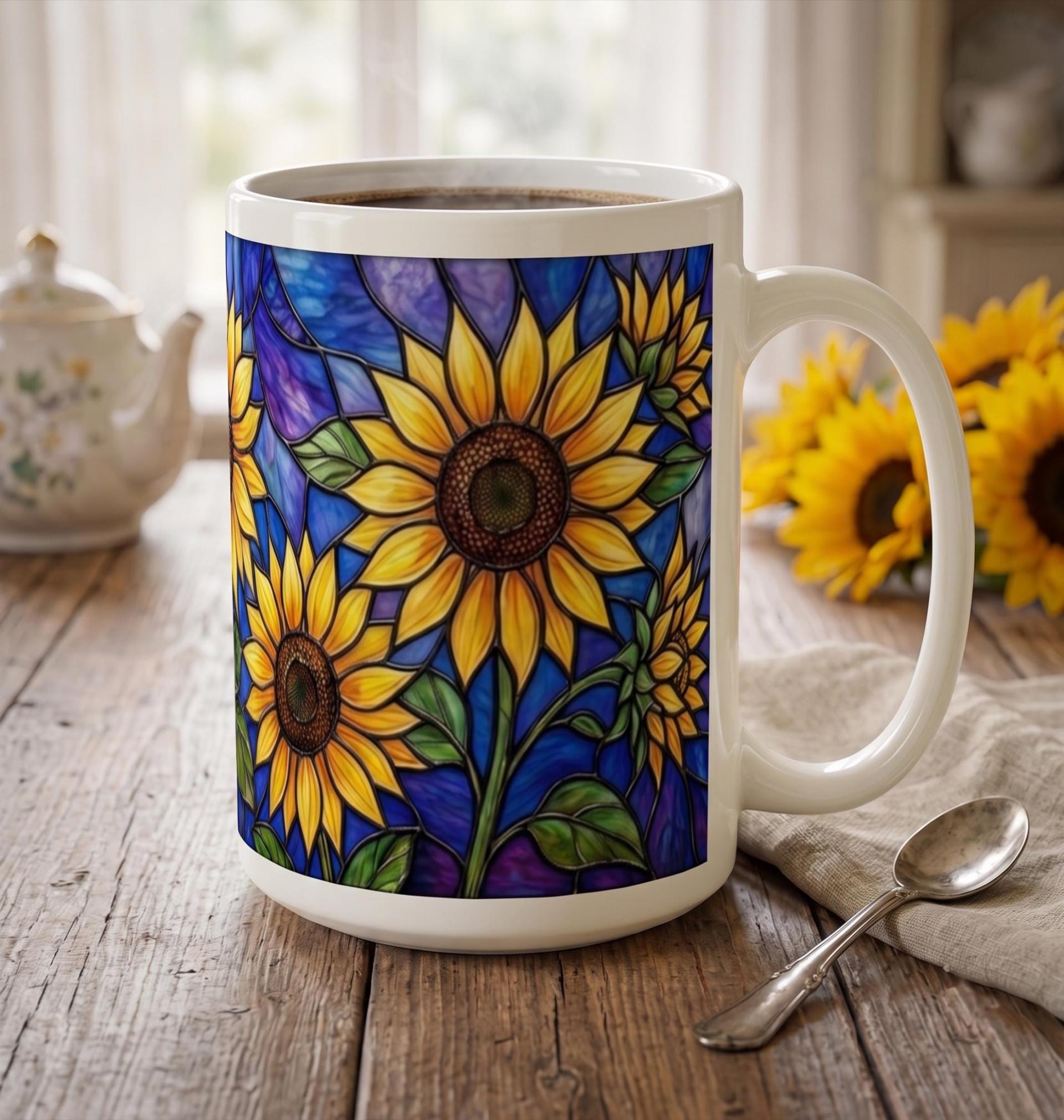 Set of Big Mugs, Floral Cup Set, Large 15 oz Matching Cups