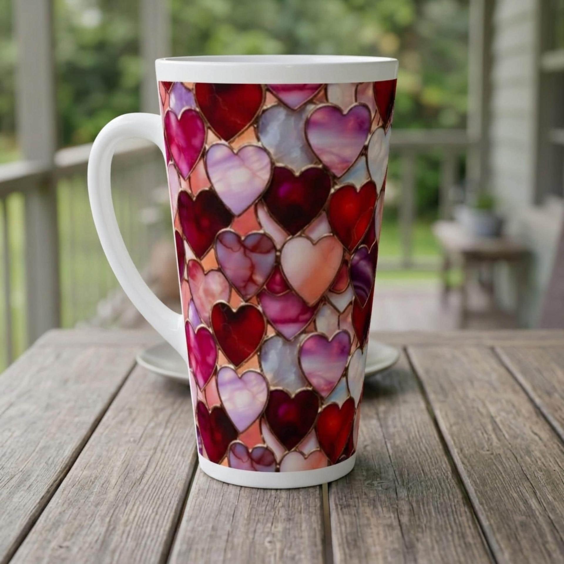 17oz Mug - Hearts - Latte Mug, Ceramic Coffee or Tea Cup, Extra Tall