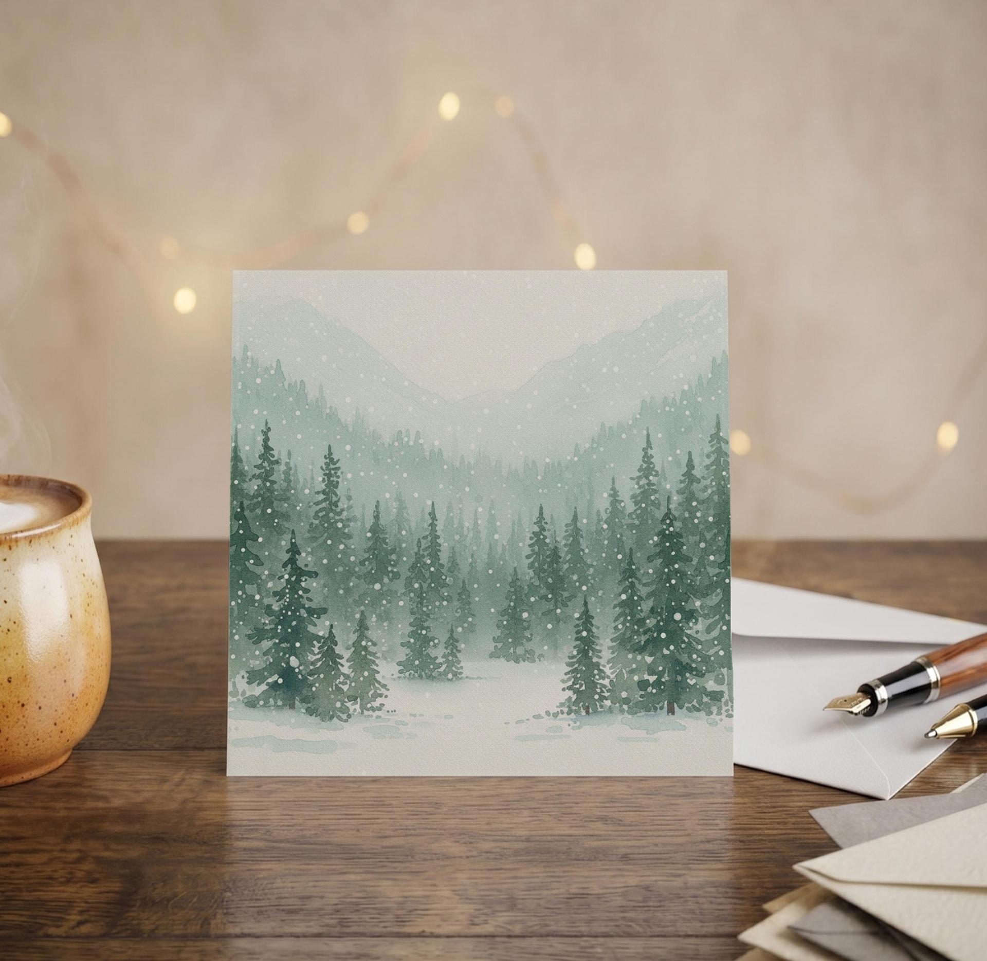 Winter Forest Christmas Cards – Snowy Trees, Singles or Bulk Pack, Gift Cards