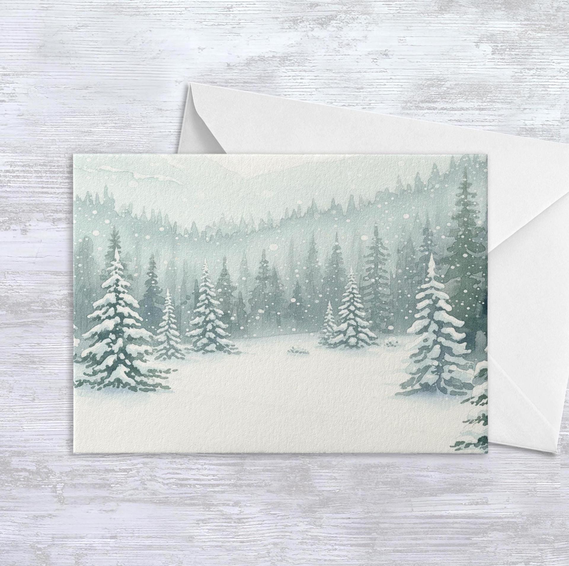 Winter Forest Christmas Cards – Snowy Trees, Singles or Bulk Pack, Gift Cards