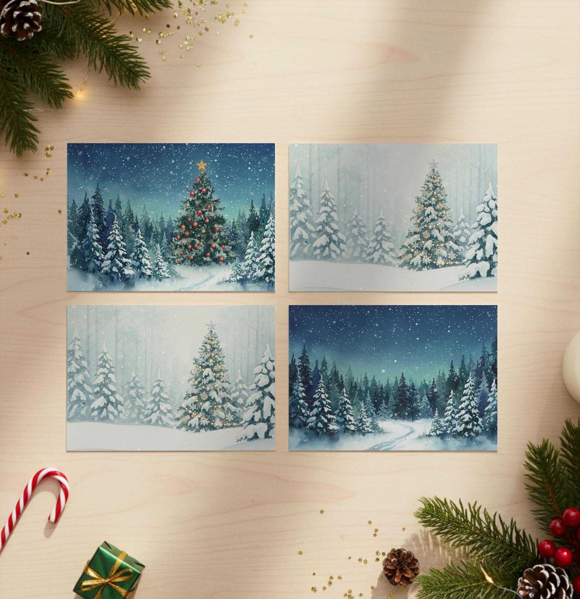 Holiday Greeting Cards, 3 Pack, Christmas Trees, Bulk Set of Gift Cards