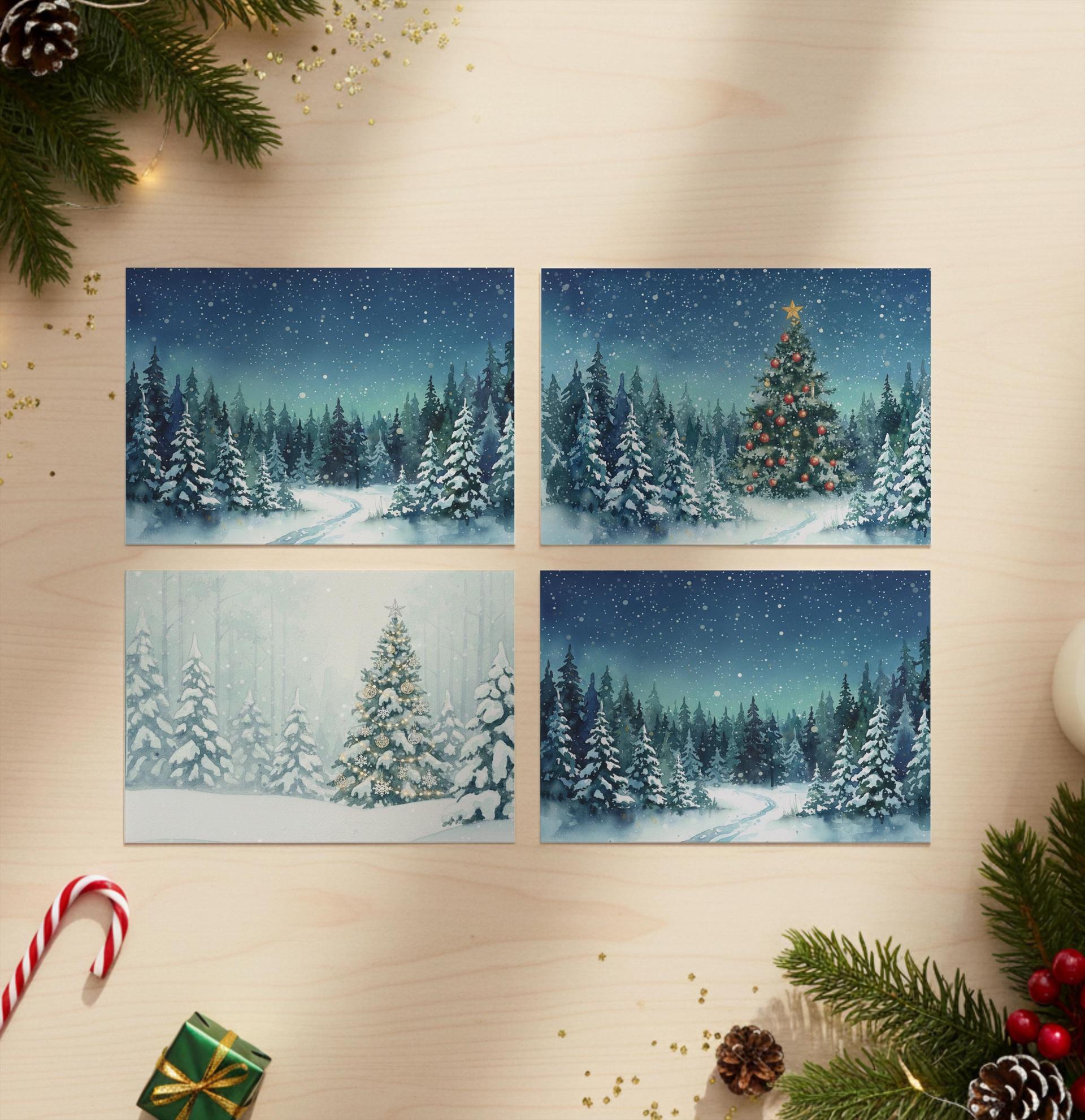 Holiday Greeting Cards, 3 Pack, Christmas Trees, Bulk Set of Gift Cards